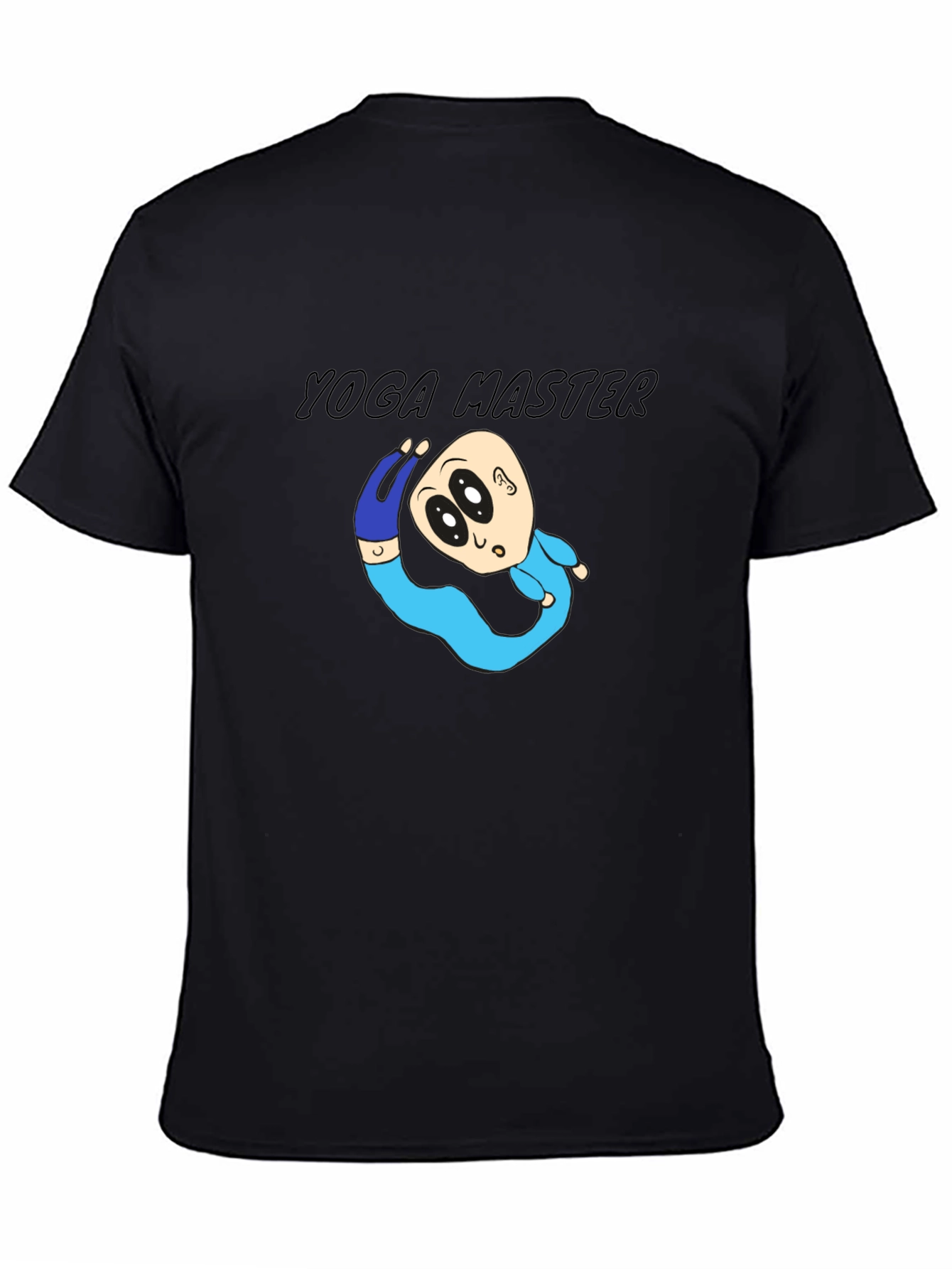 Black Yoga Master Cartoon Black T-Shirt view 4