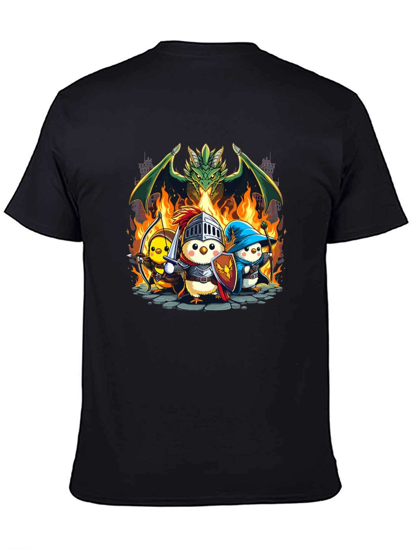 Black Fantasy Chickens Dragon T-Shirt view 4