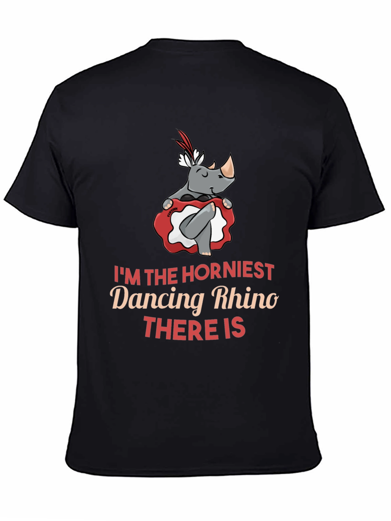Black Funny Dancing Rhino Graphic T-Shirt view 4
