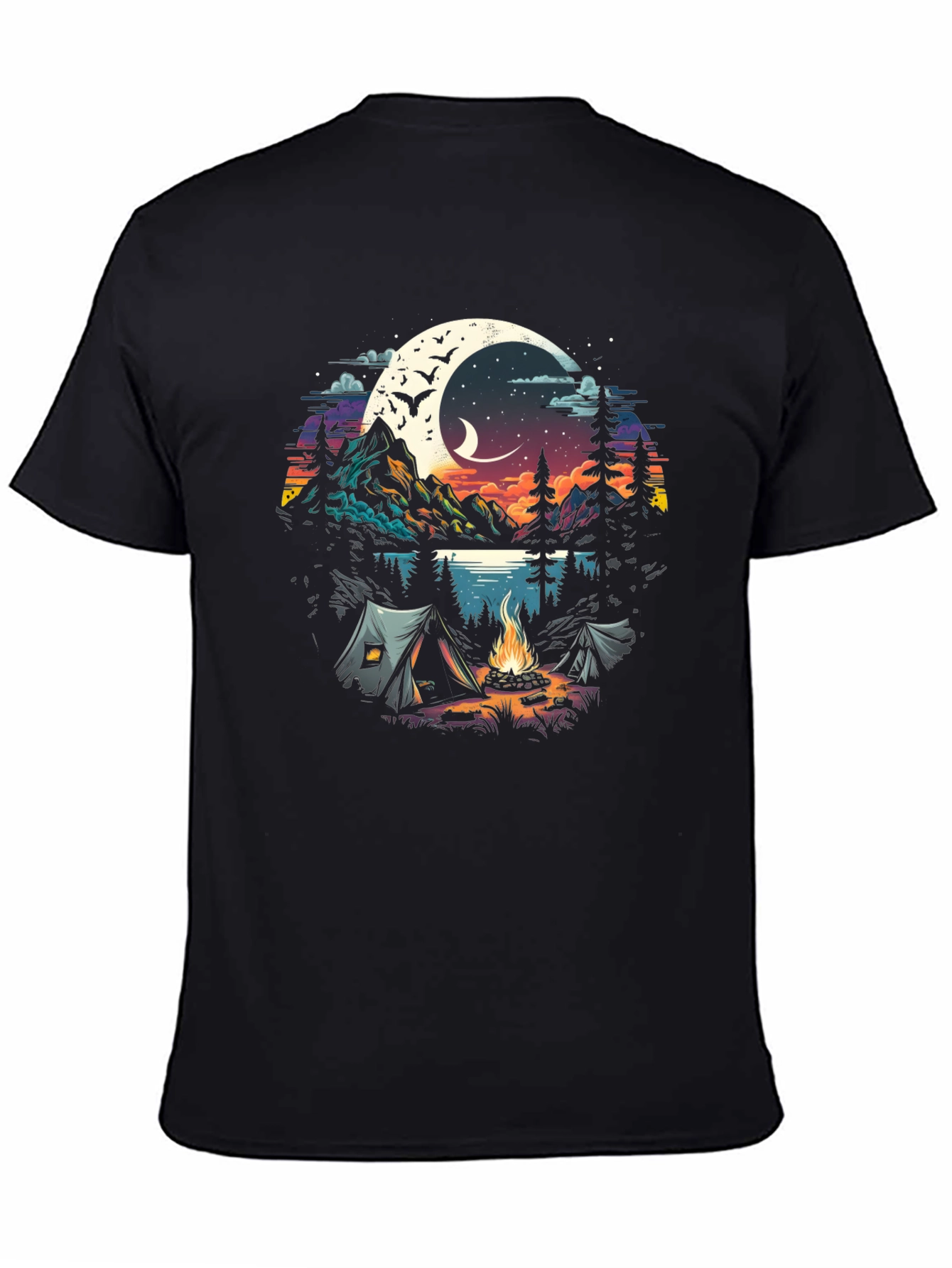 Black Camping Under the Moon Graphic Tee view 4