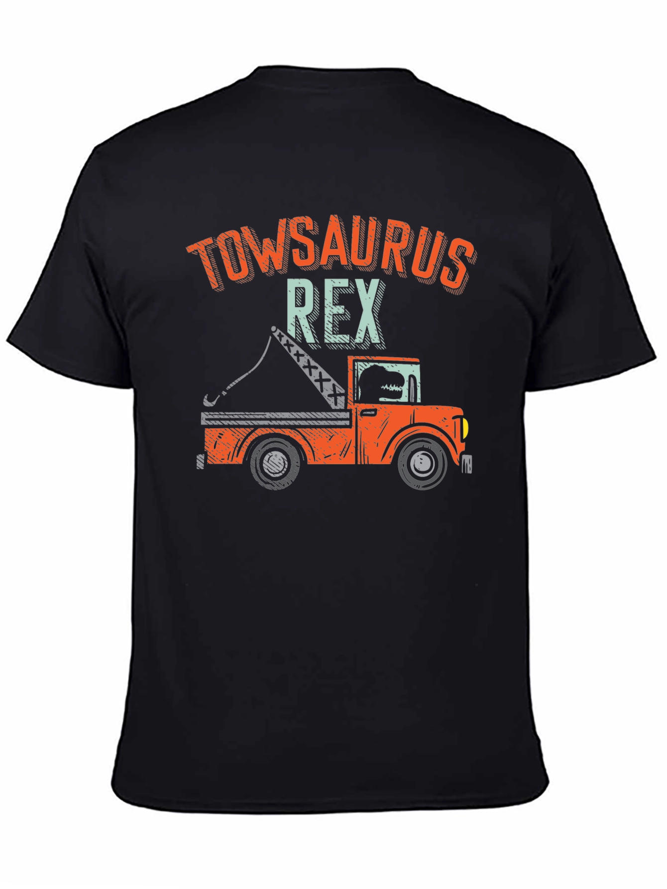 Black TowSaurus Rex T-Shirt - Funny Tow Truck Dinosaur Tee view 4