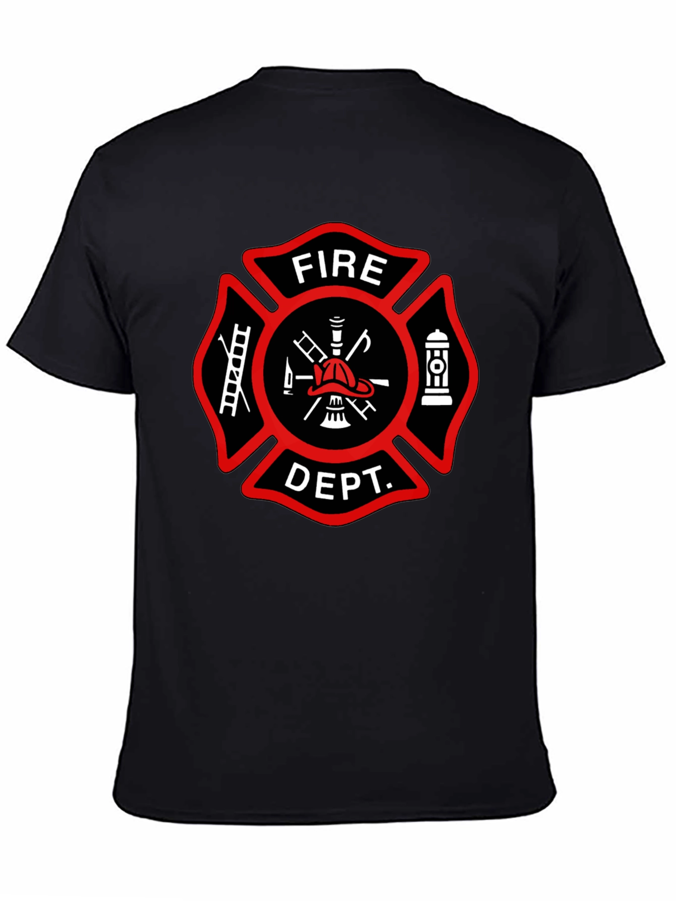 Black Fire Department T-Shirt, Maltese Cross Design view 4