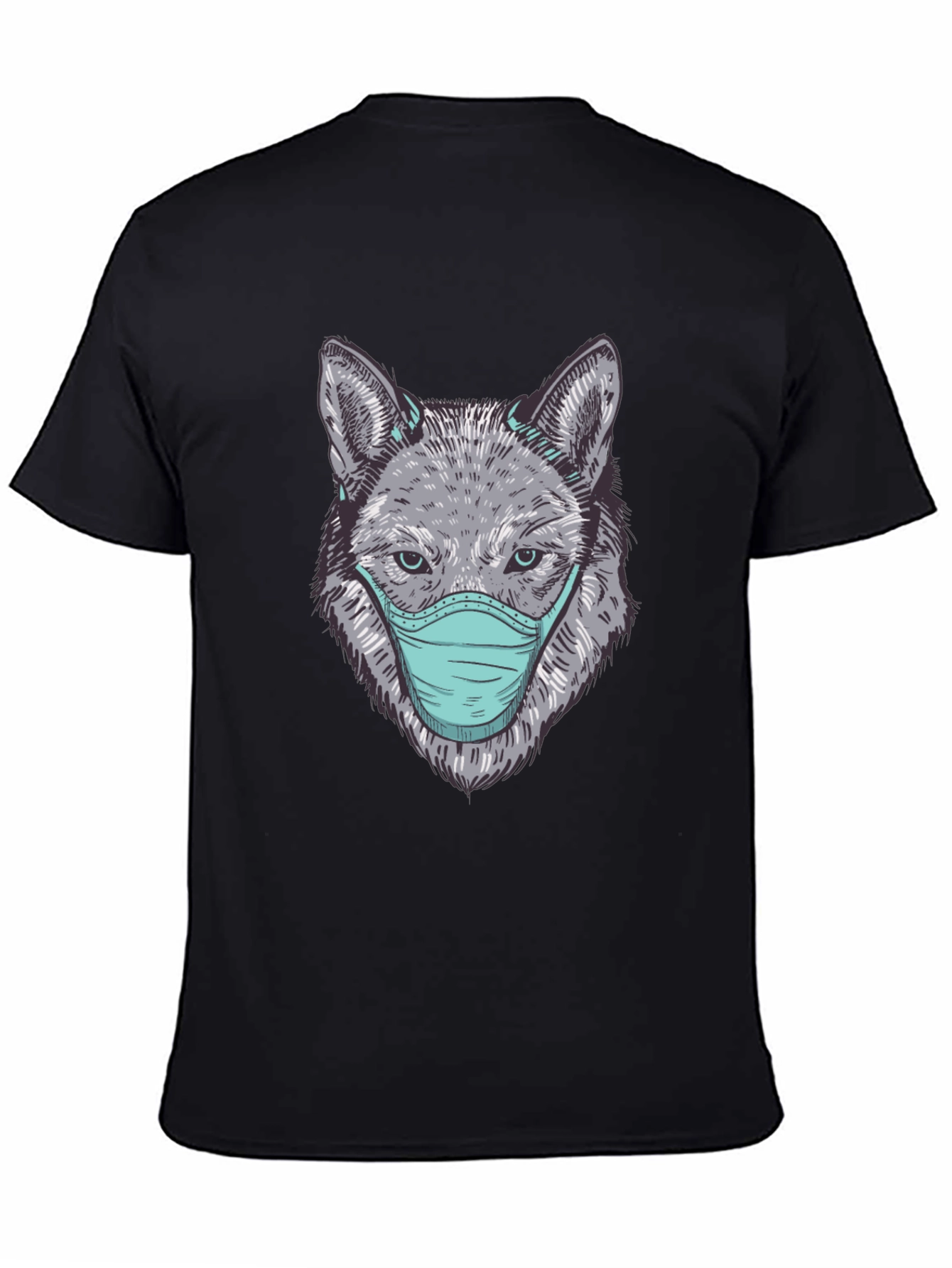 Black Wolf Face Mask Graphic Tee - Protect Yourself in Style view 4