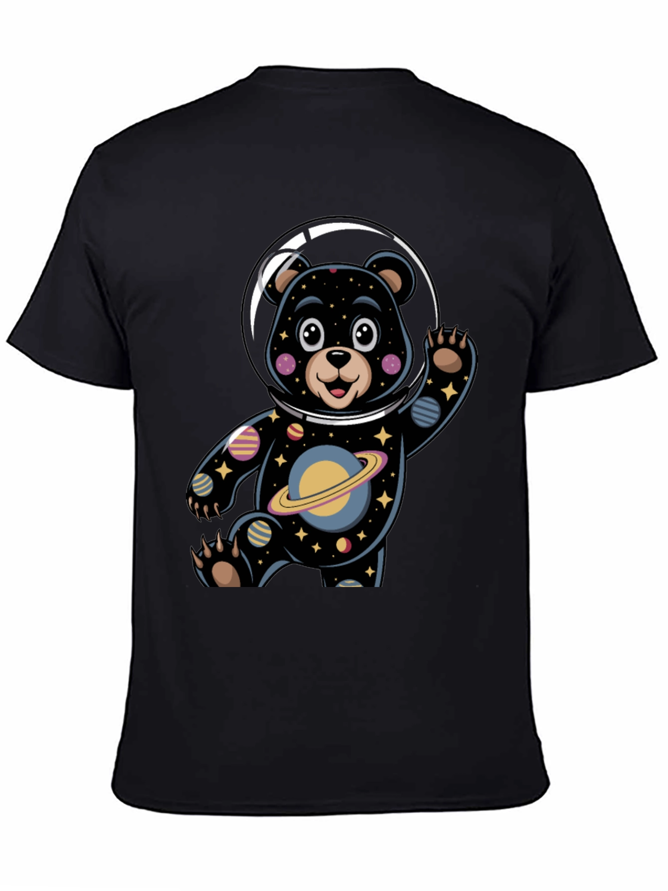 Black Cosmic Bear Astronaut Graphic Tee view 4