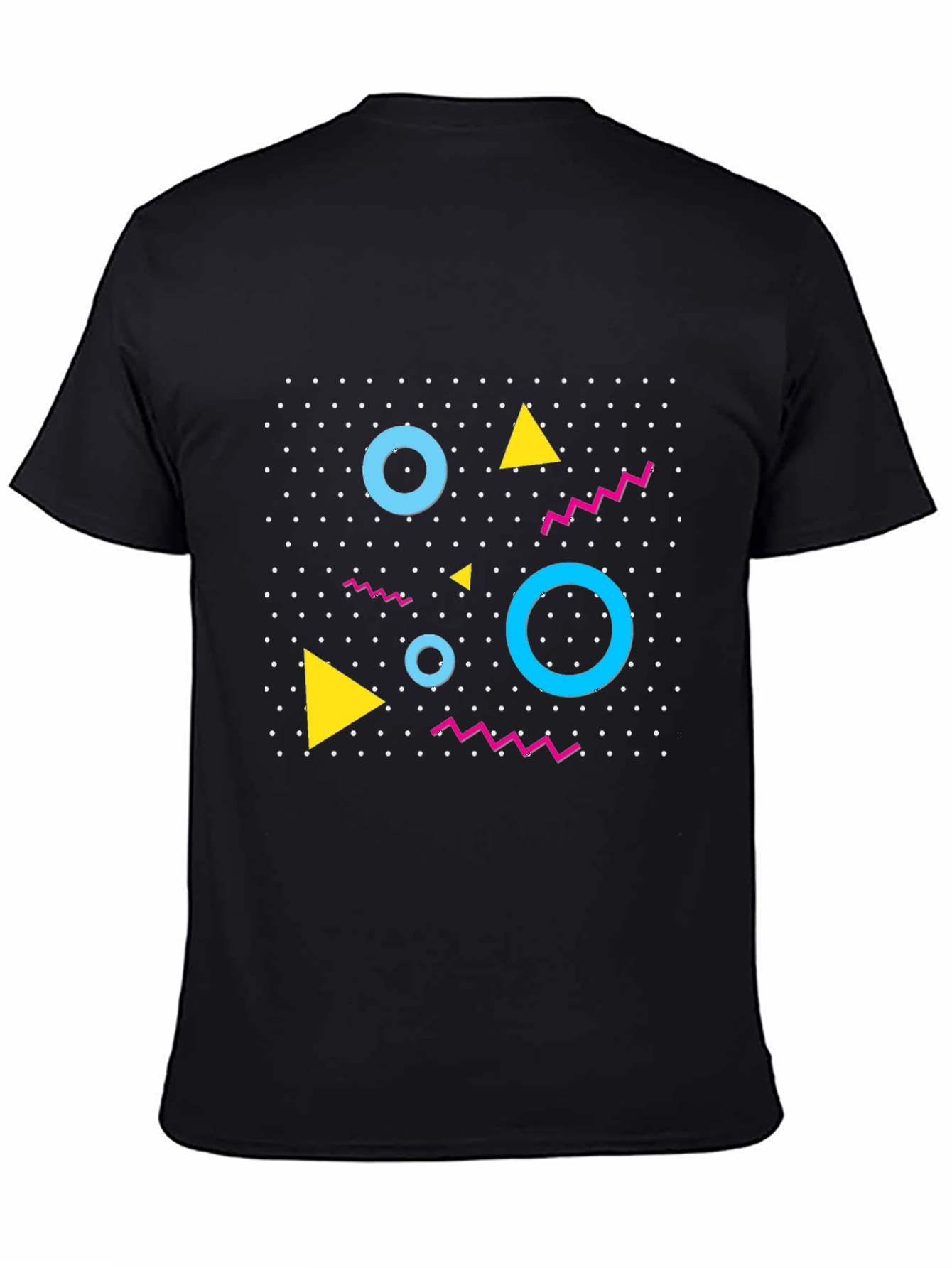 Black Retro Geometric Pattern Black T-Shirt view 4