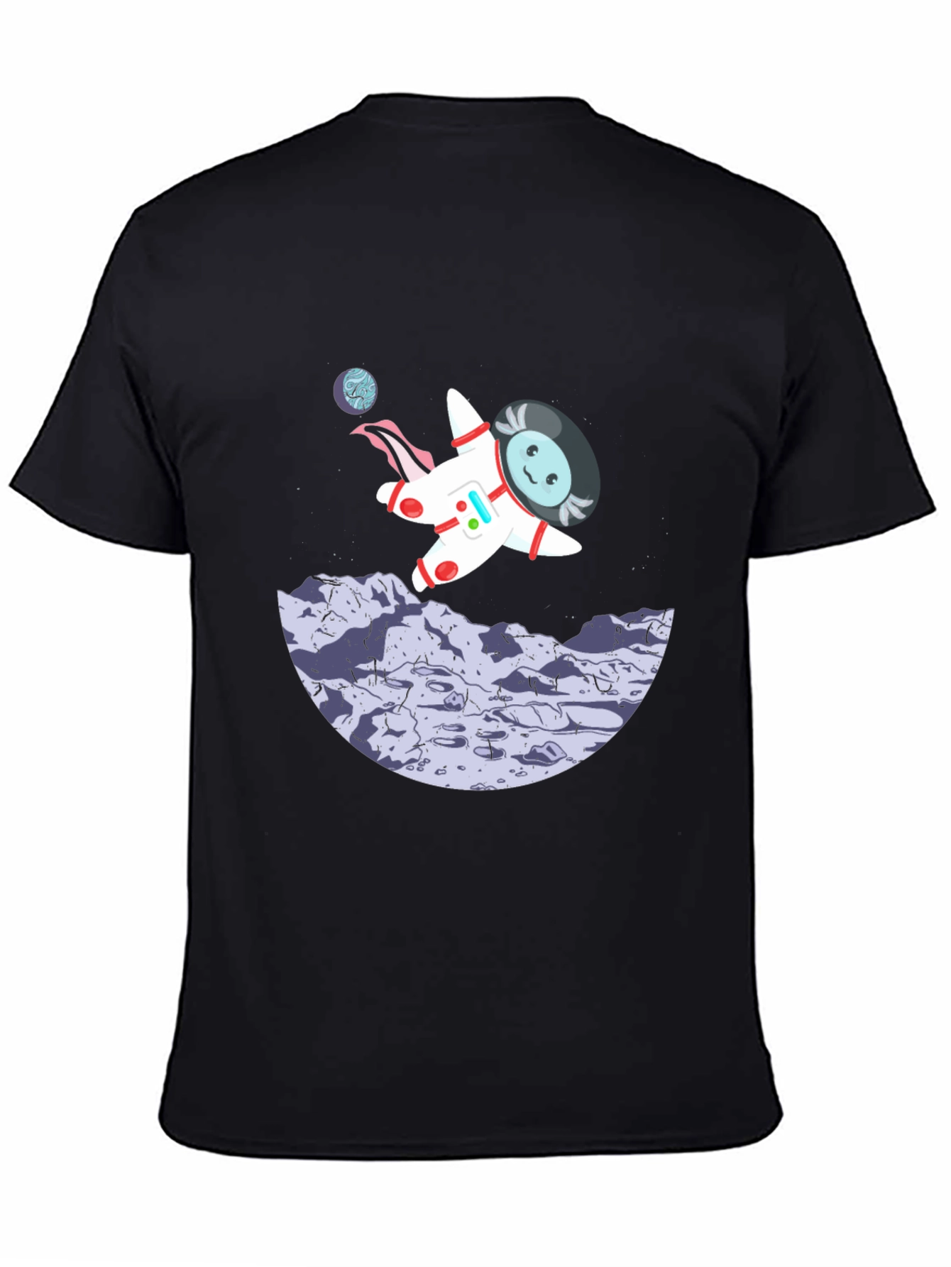 Black Astronaut Cartoon Graphic Black T-Shirt view 4