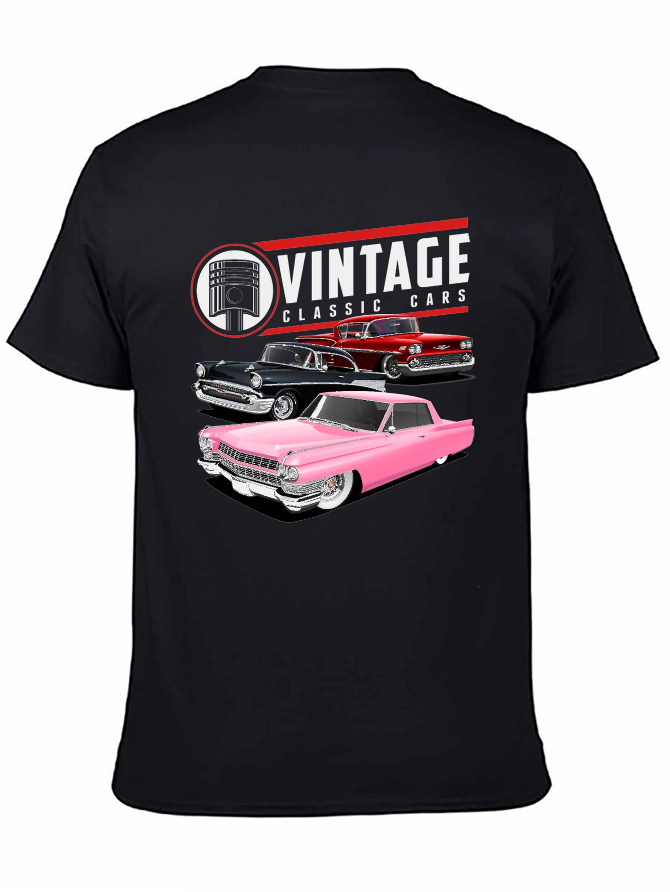 Black Vintage Classic Cars Graphic Tee view 4