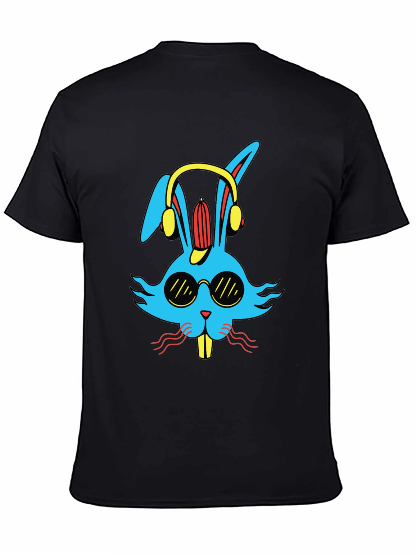 Black Cool Bunny Graphic Tee - Black Cotton Blend view 4