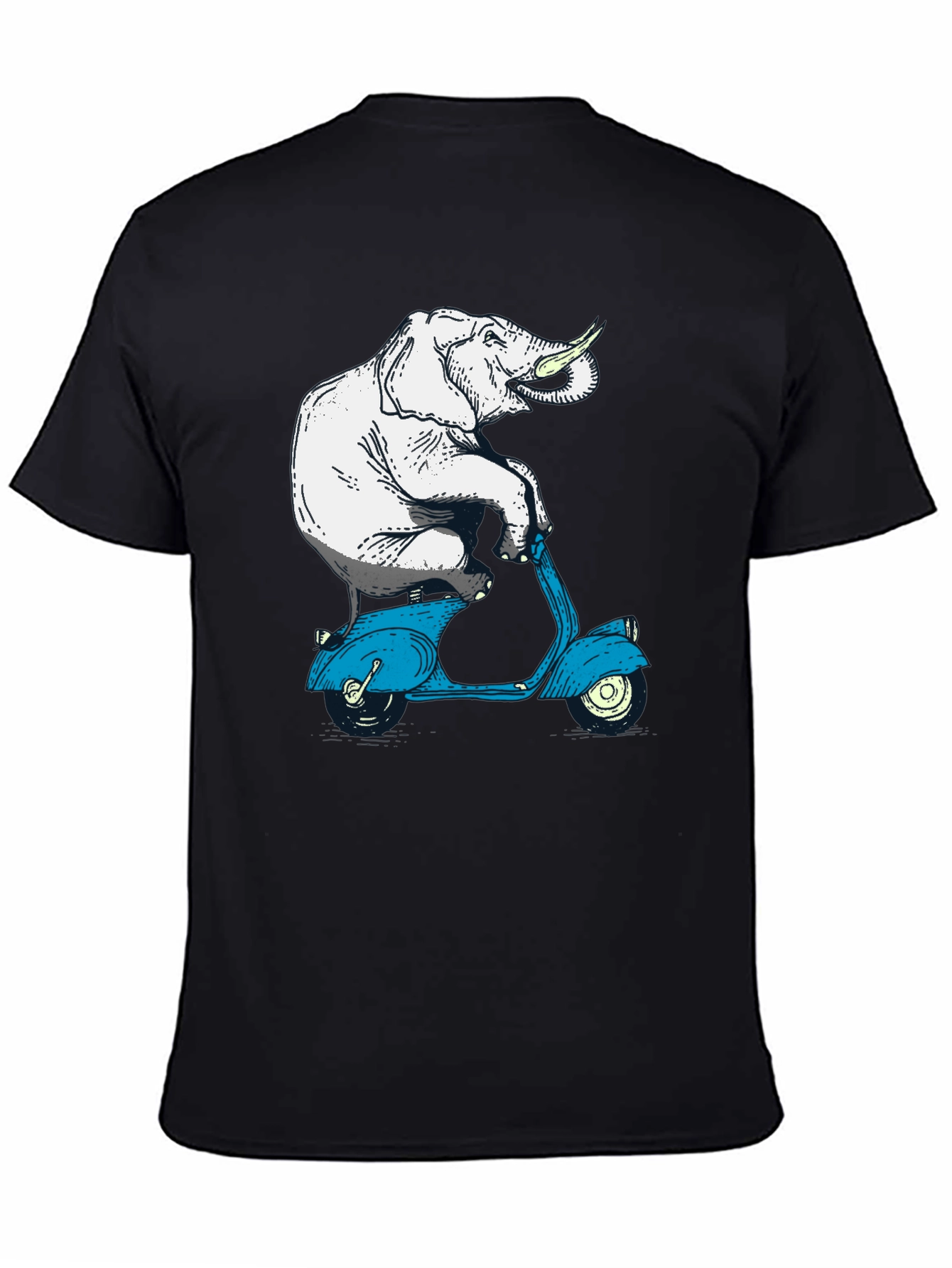 Black Elephant on Scooter Graphic Tee - Novelty Print T-Shirt view 4
