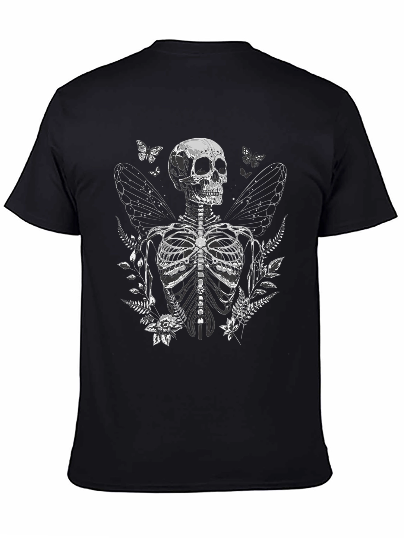 Black Skeleton Butterfly Wing Graphic Tee - Black view 4