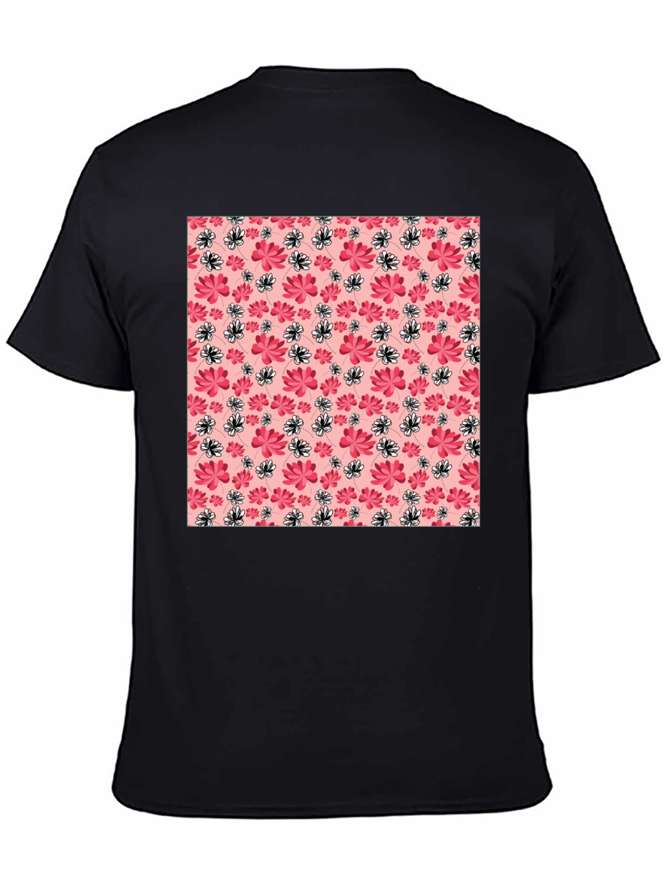 Black Floral Pattern Crew Neck T-Shirt view 4