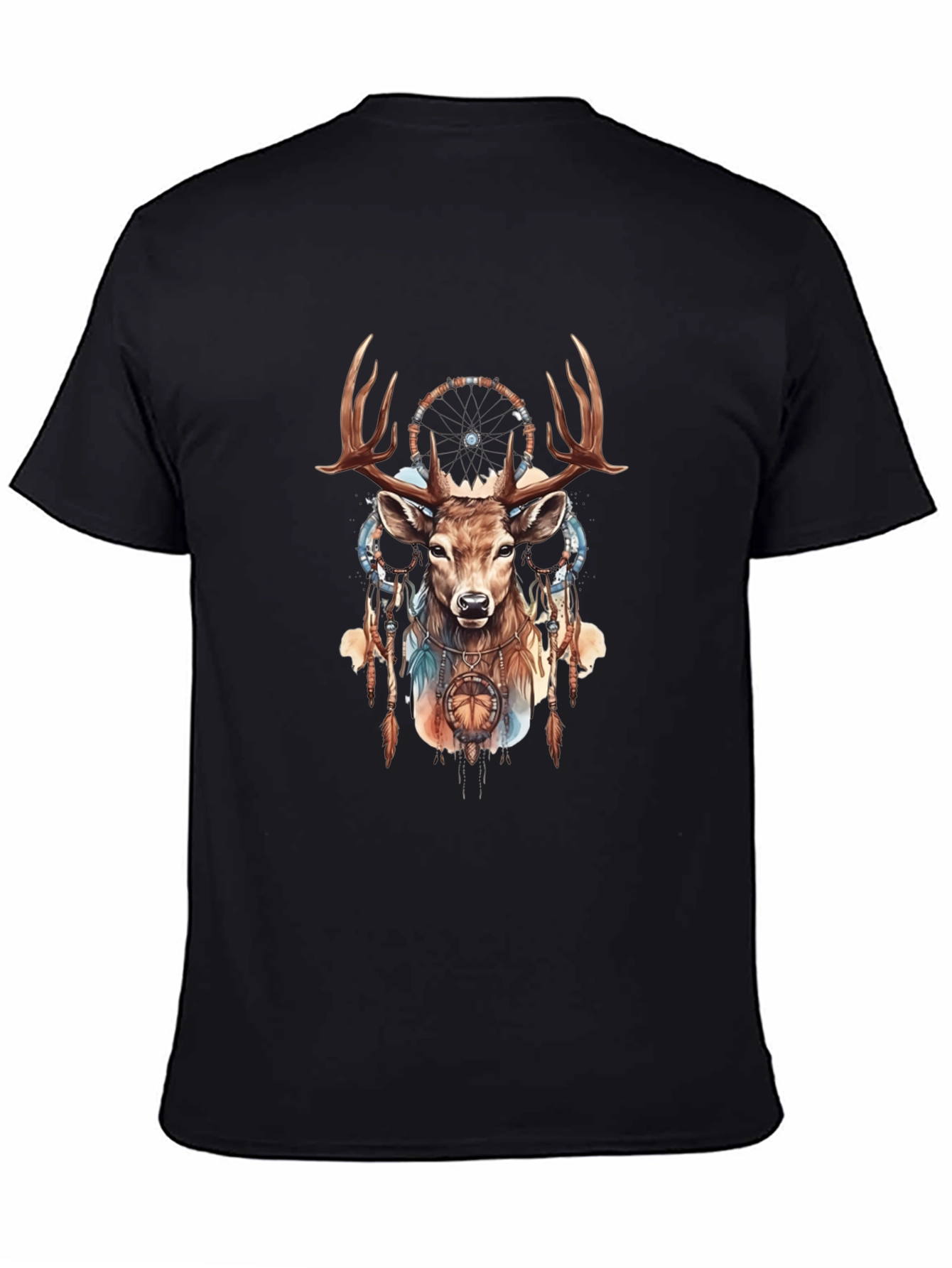 Black Deer Dreamcatcher Graphic Tee - Black Cotton Blend view 4