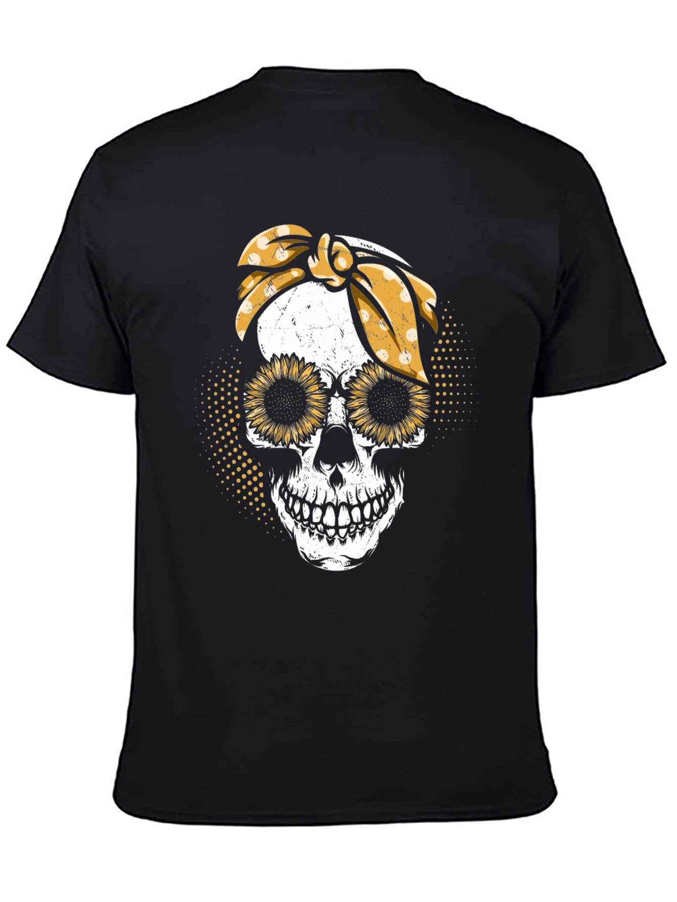 Black Sunflower Skull Graphic T-Shirt view 4