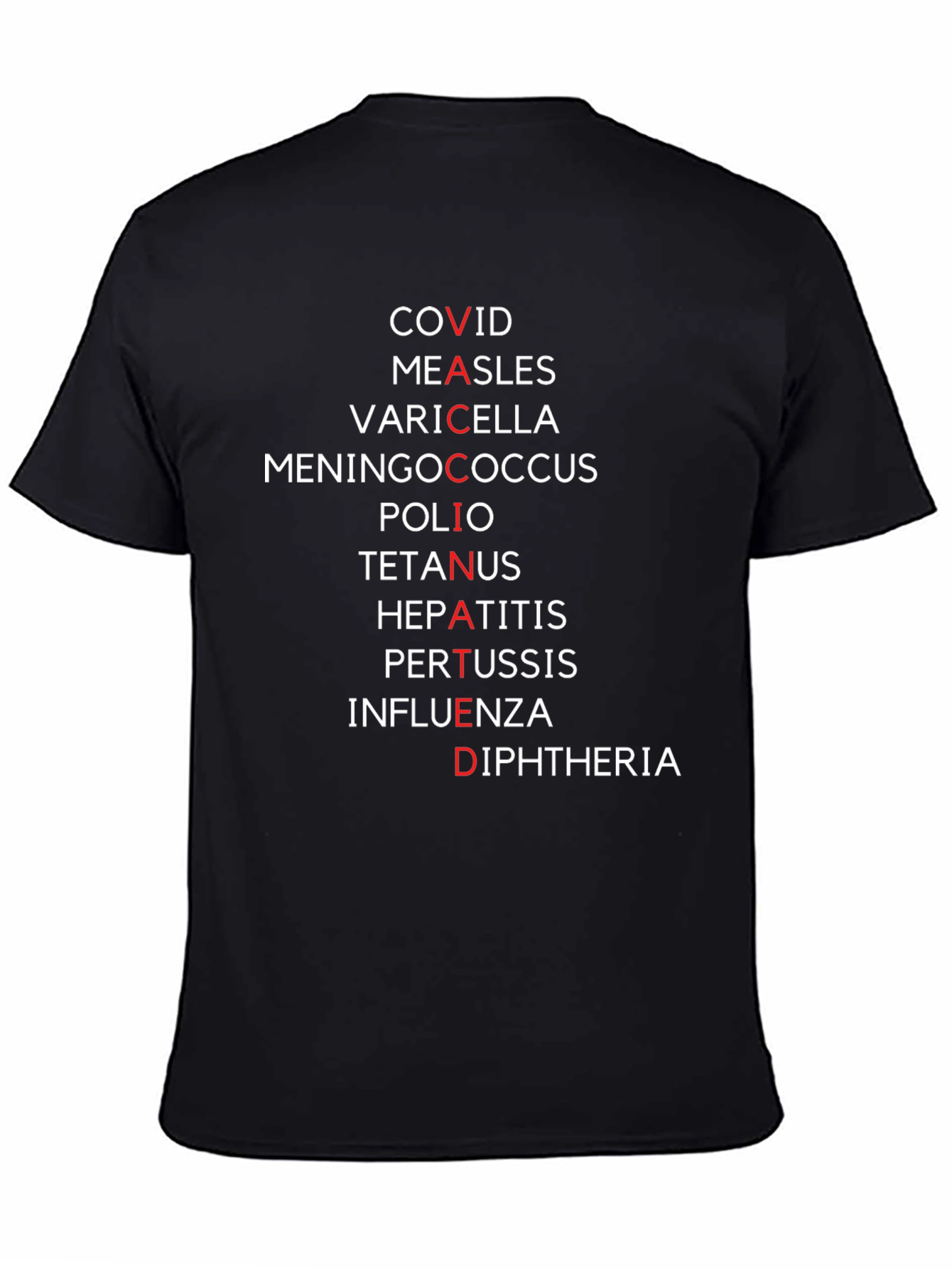 Black Vaccinated Diseases T-Shirt view 4