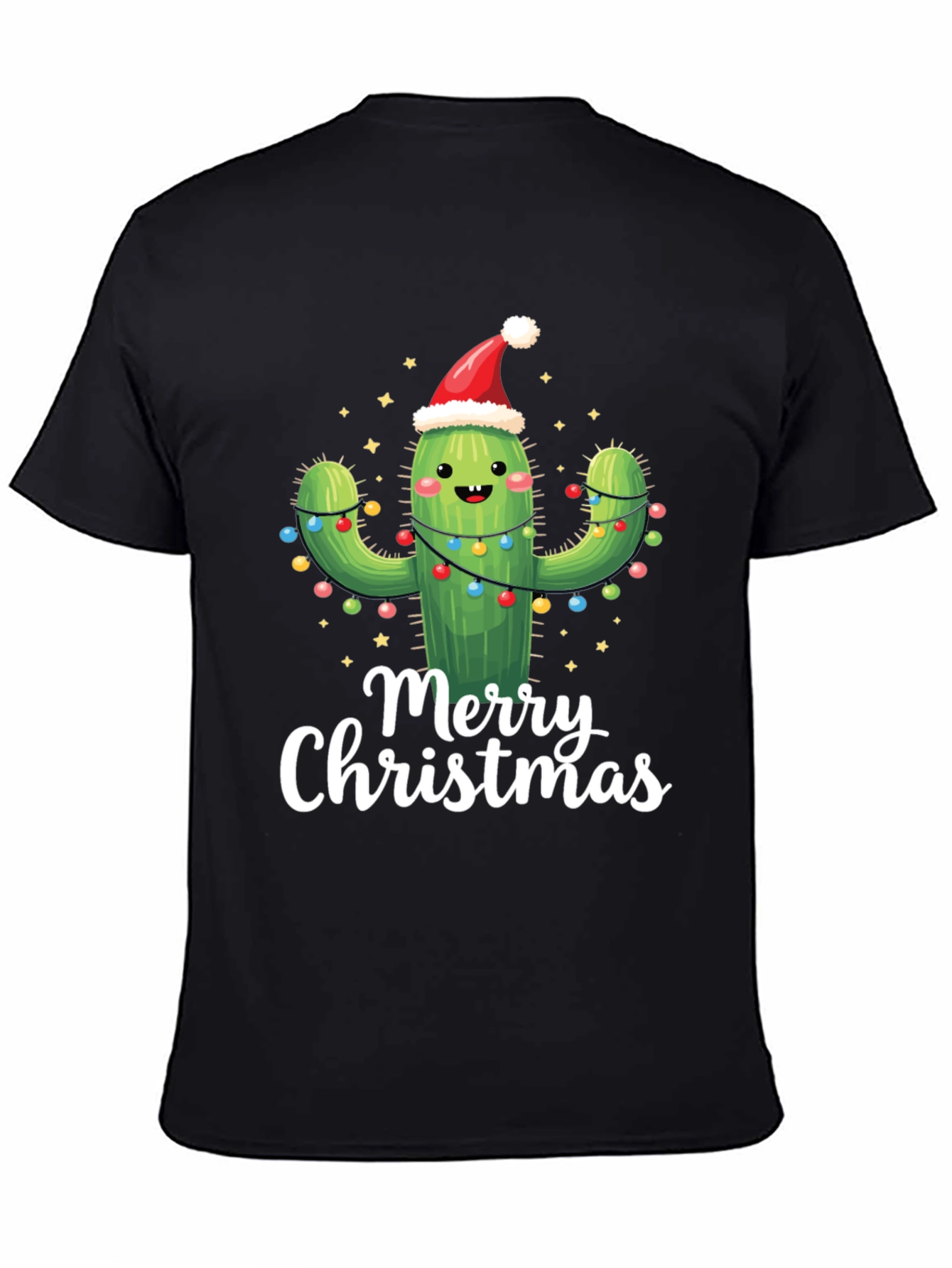 Black Merry Christmas Cactus T-Shirt view 4