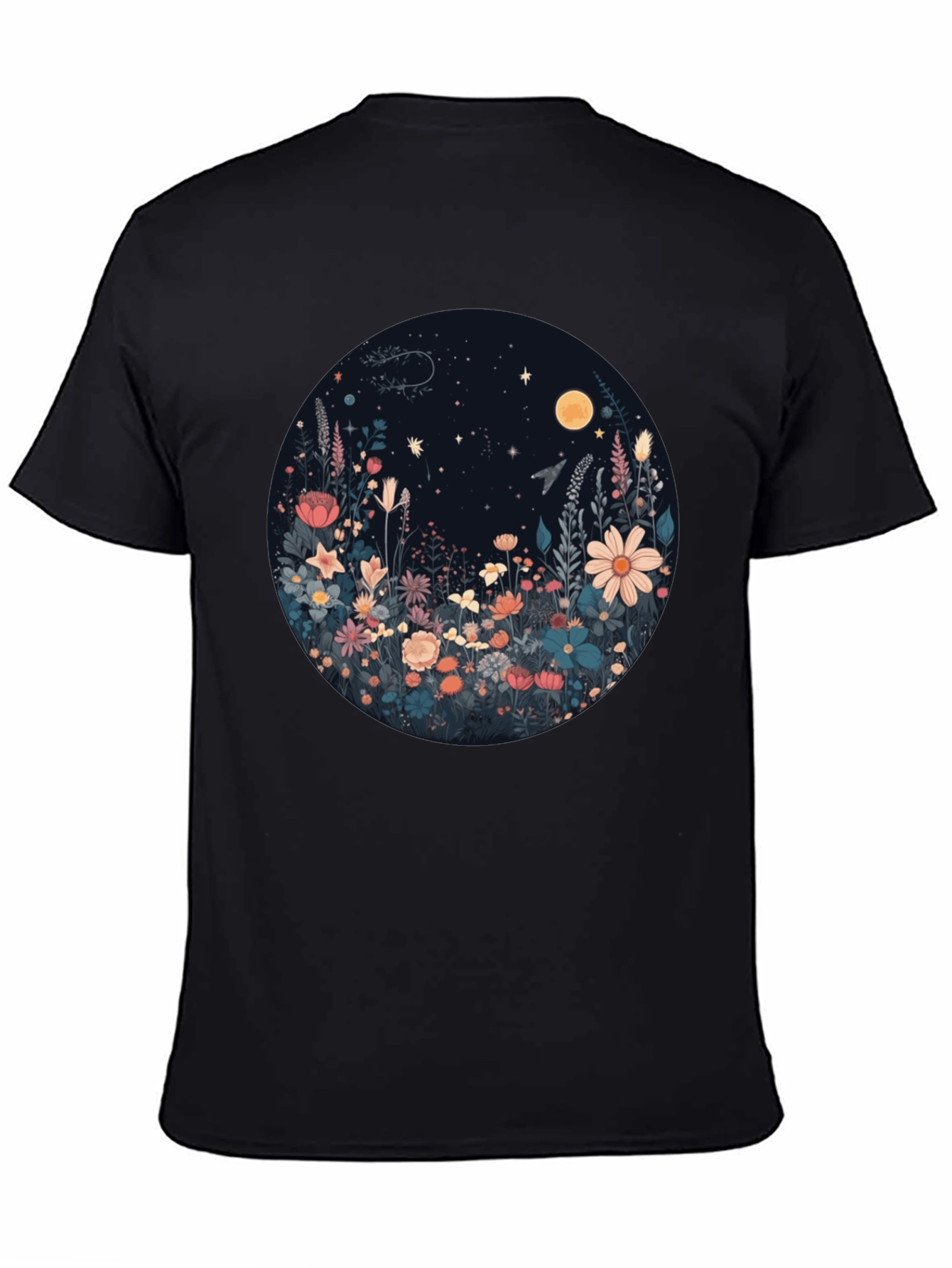 Black Floral Moon T-Shirt - Black Graphic Tee view 4