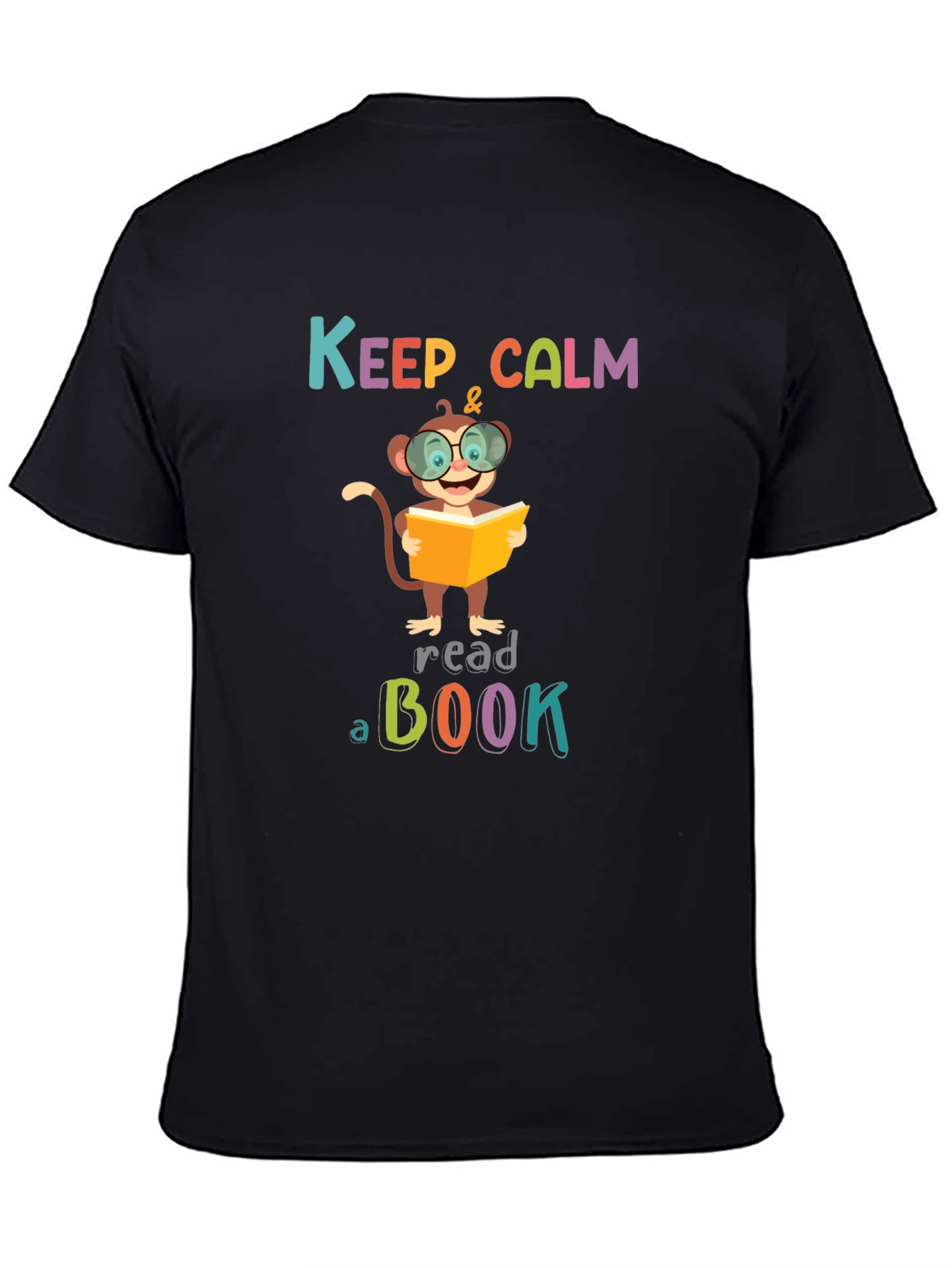 Black Keep Calm and Read a Book Monkey T-Shirt view 4