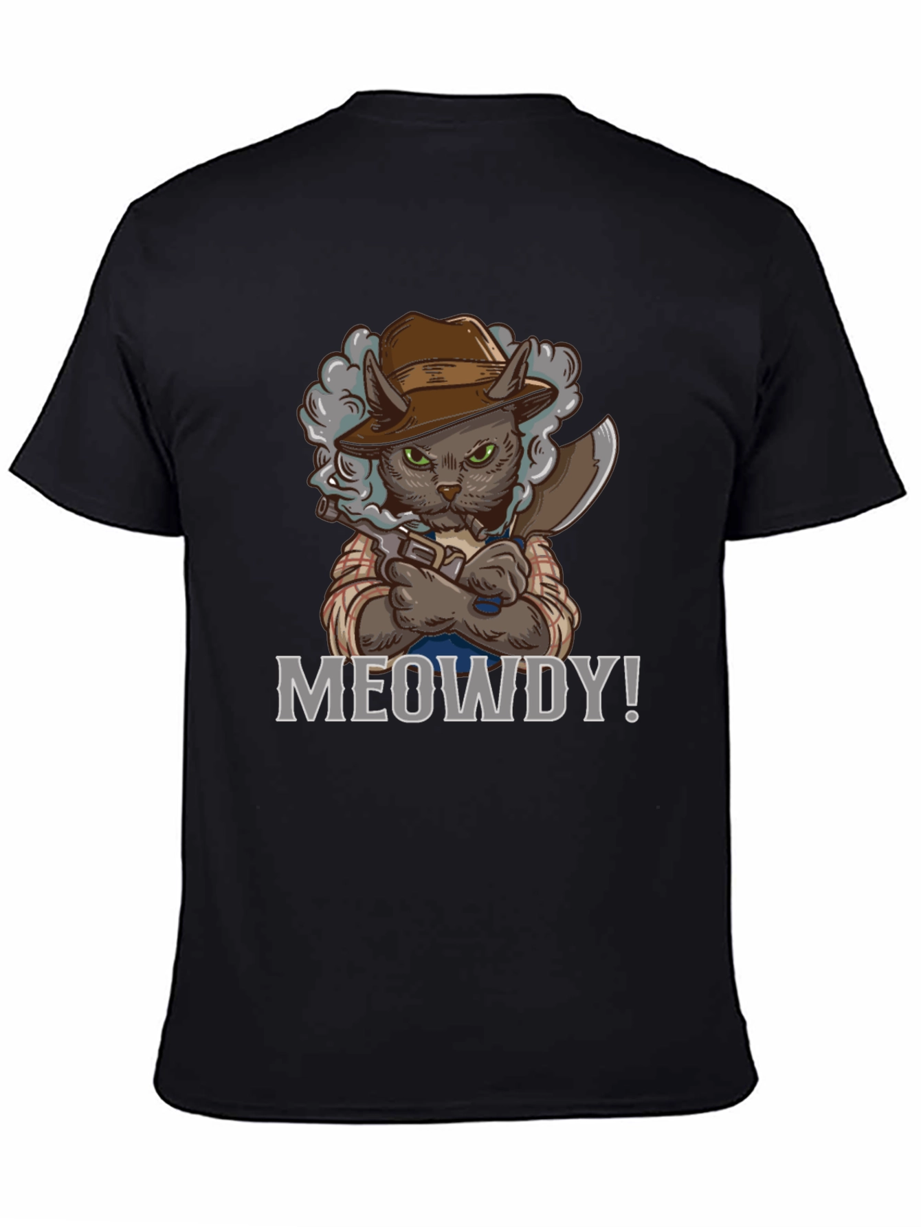 Black Meowdy Cat Cowboy Graphic T-Shirt view 4