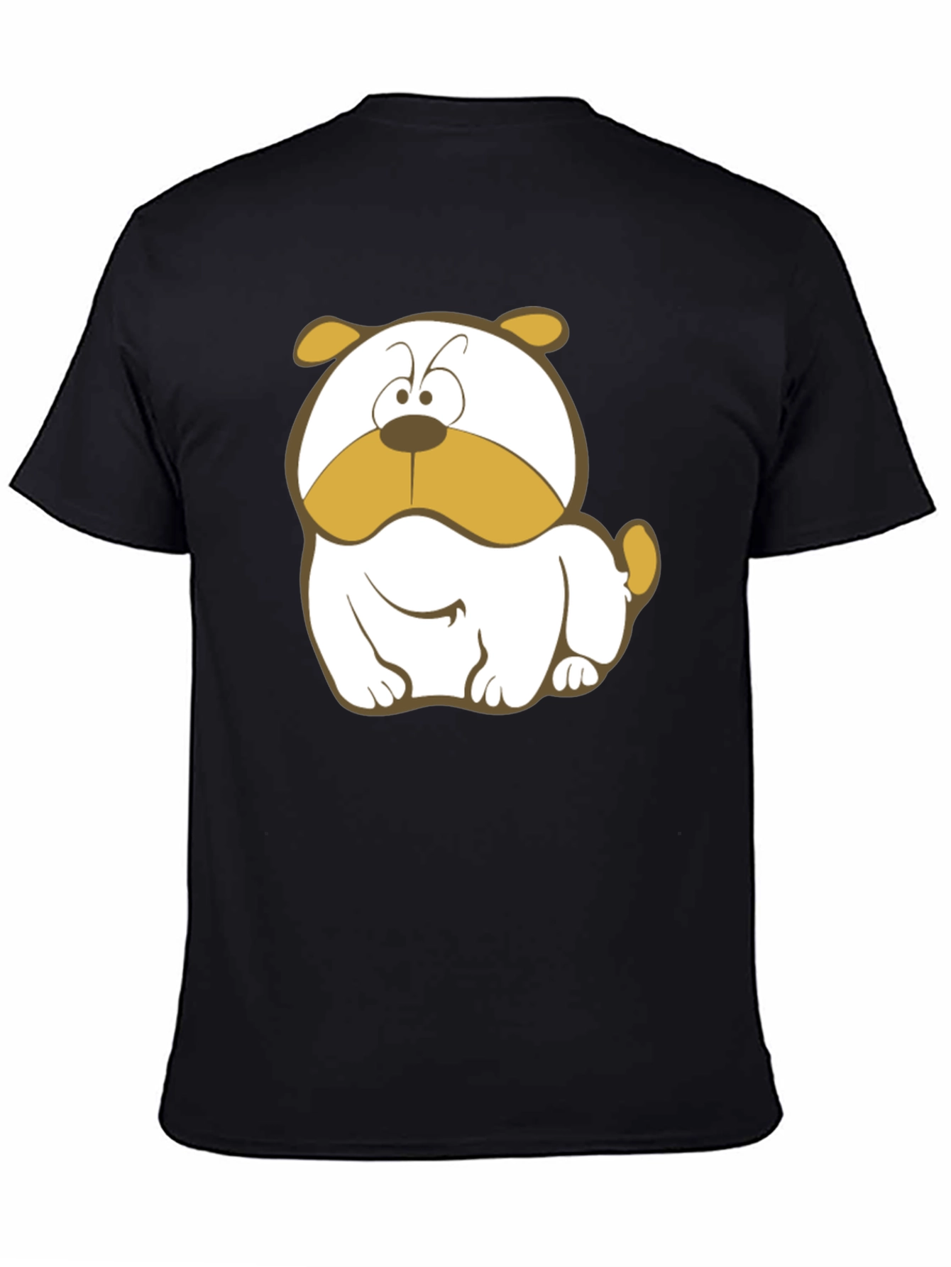 Black Cartoon Bulldog Graphic Tee - Black Cotton T-Shirt view 4
