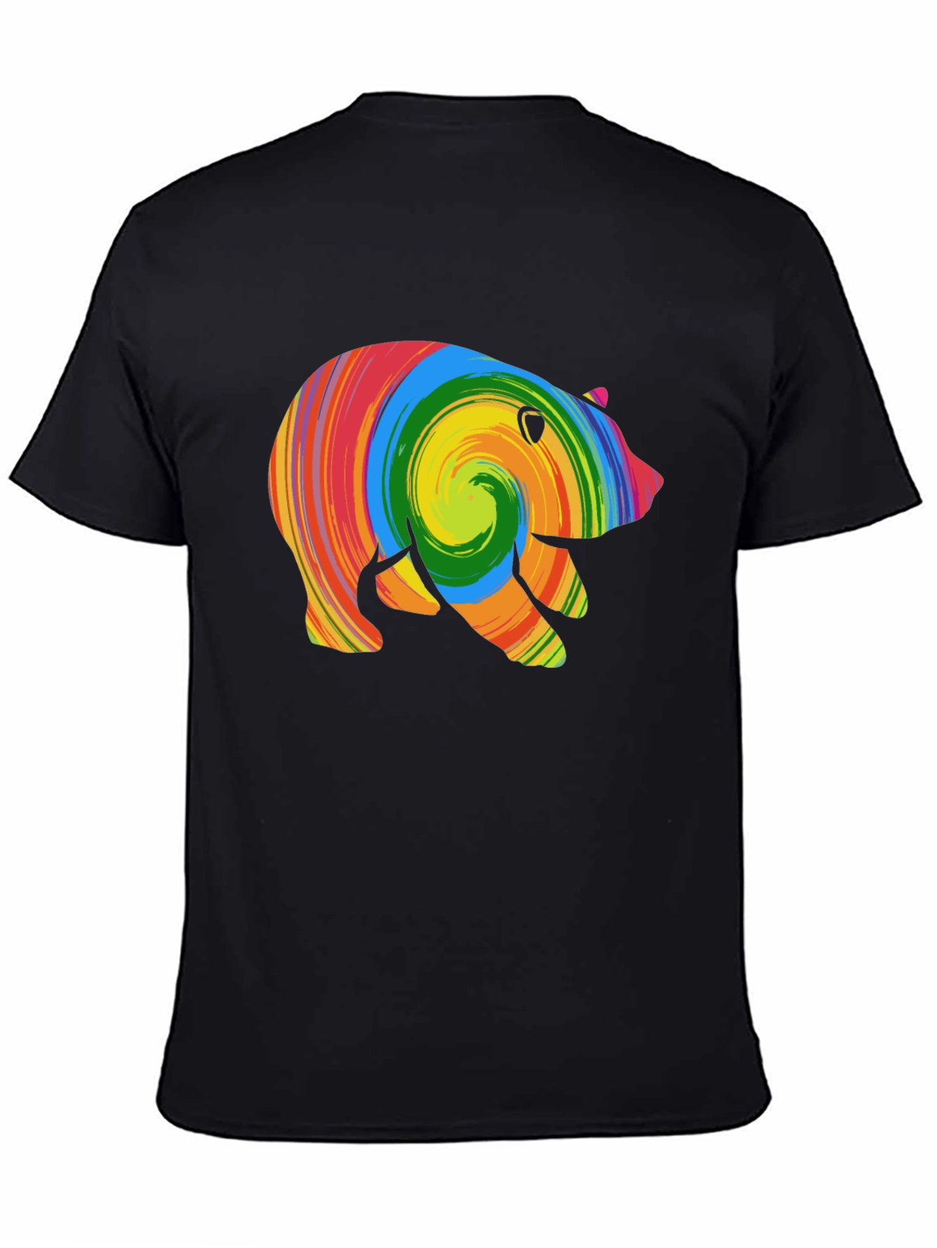 Black Colorful Swirl Bear Graphic T-Shirt view 4