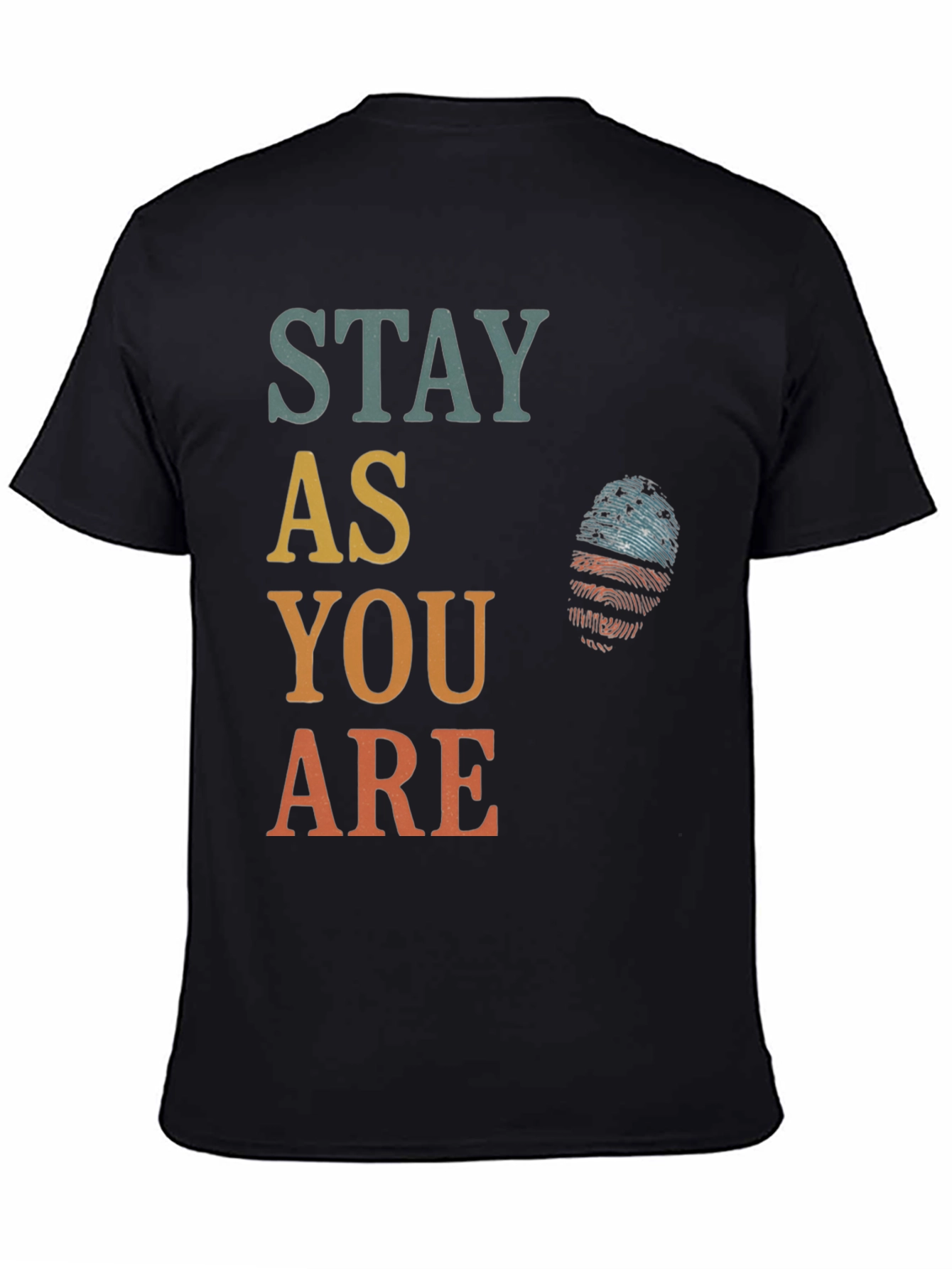 Black Stay As You Are Graphic Tee - Patriotic Fingerprint Design view 4