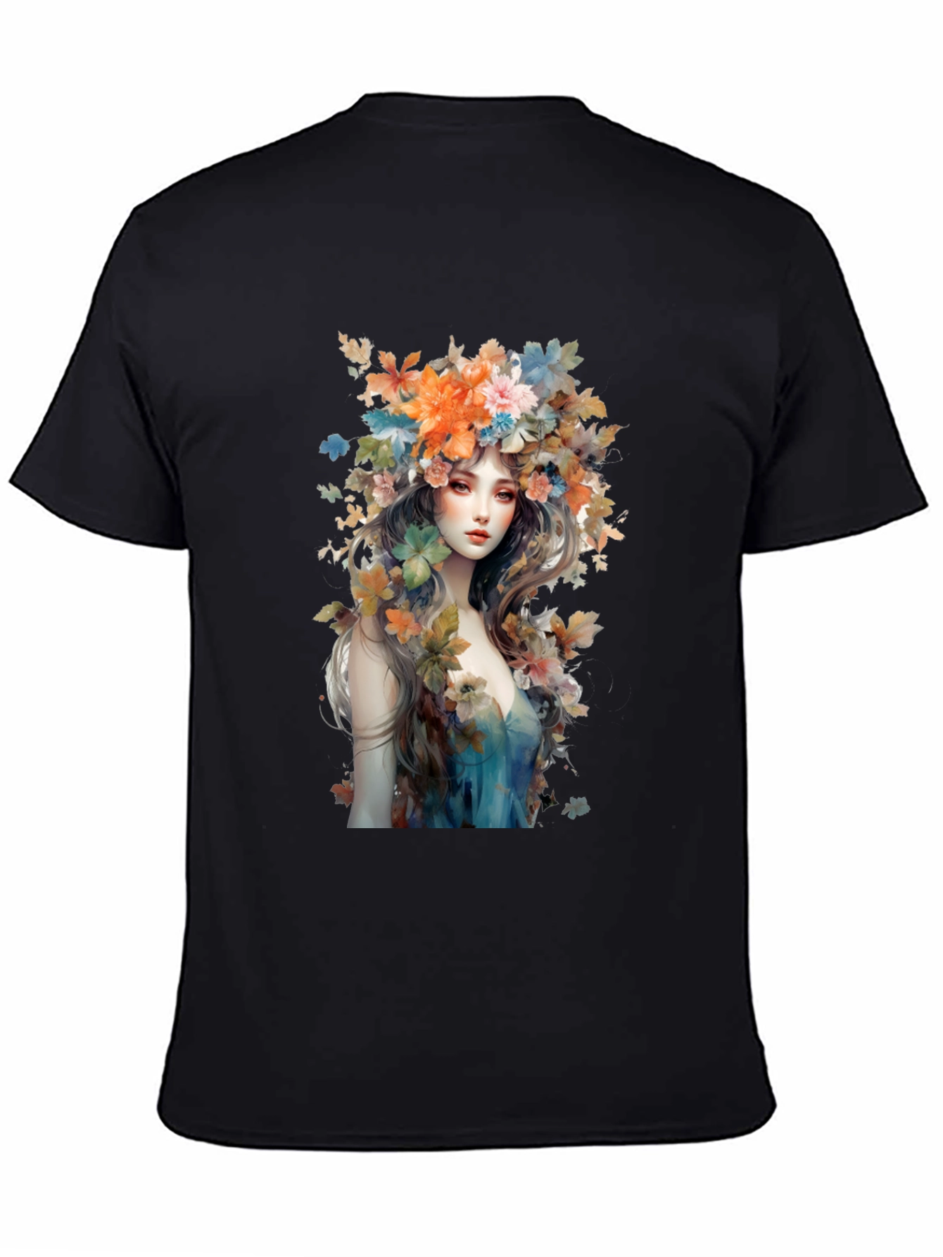 Black Floral Goddess Graphic Tee - Black Cotton view 4