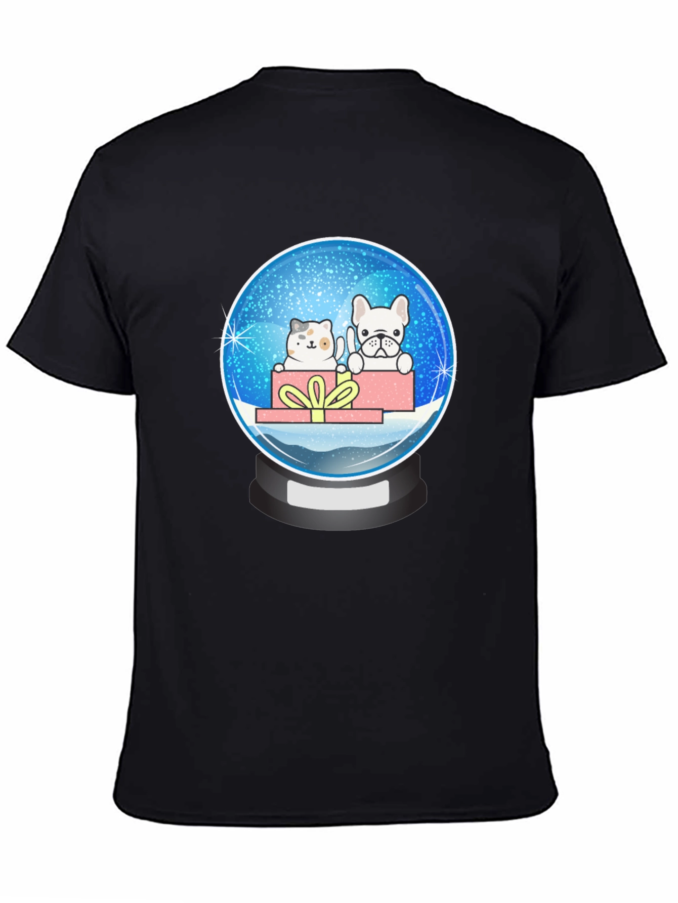 Black Snow Globe Cat & Dog Graphic Tee - Cute Christmas Gift view 4