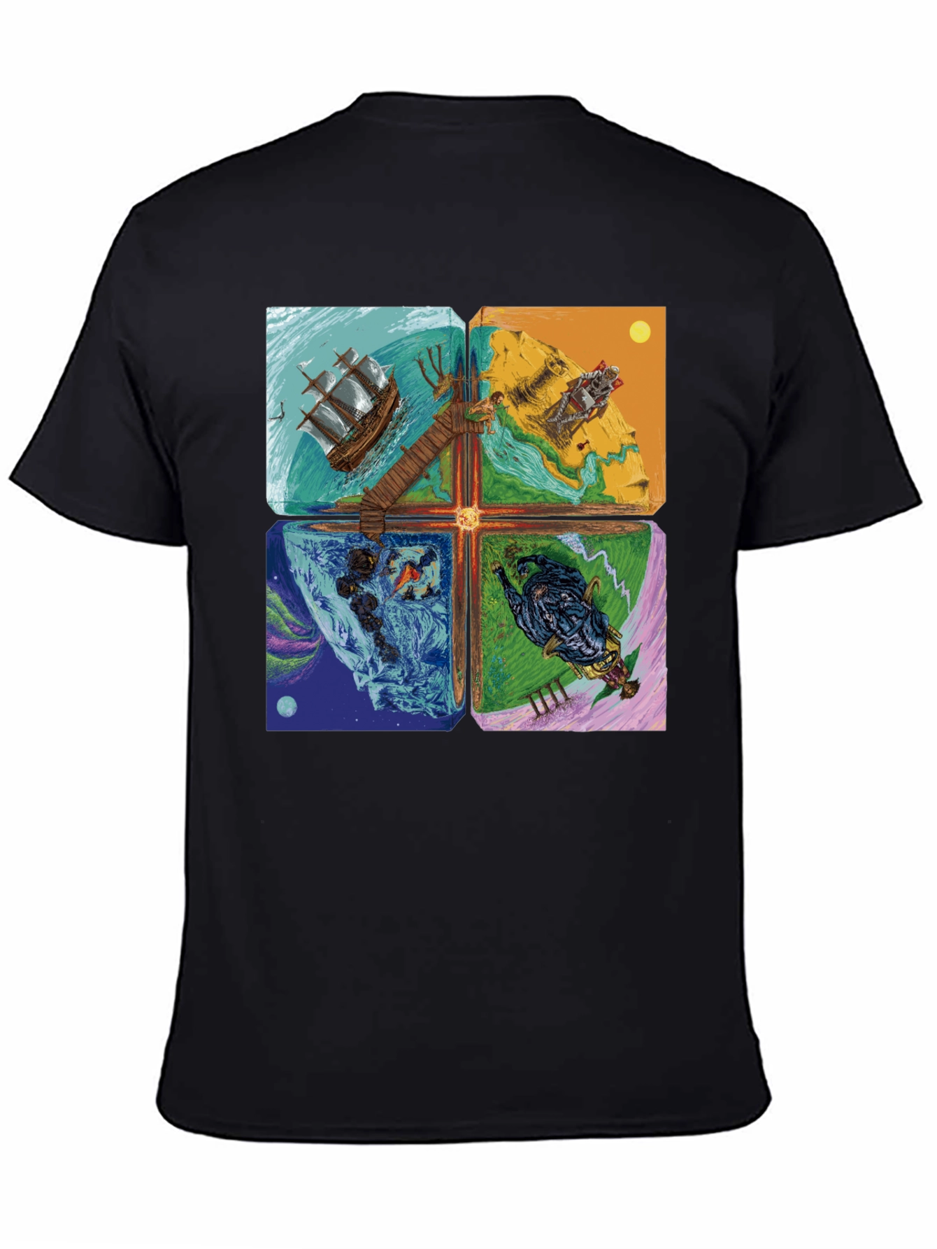 Black Elemental Worlds Graphic Tee - Black Crewneck T-Shirt view 4