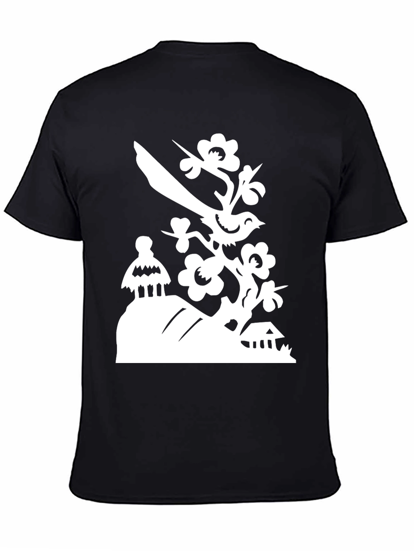 Black Bird on Branch T-Shirt - Black view 4