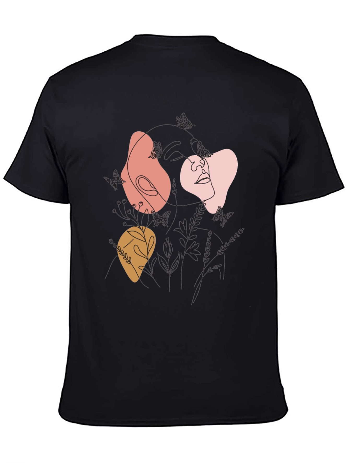 Black Abstract Line Art Graphic Tee - Modern Casual Top view 4