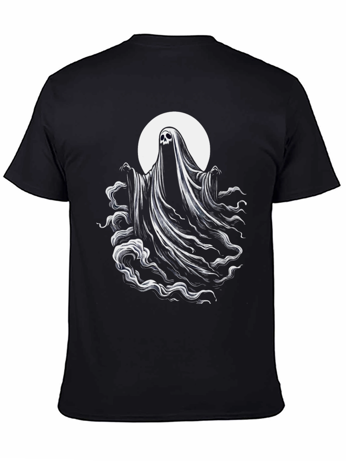 Black Spooky Ghost Graphic Tee - Black Cotton Blend Shirt view 4