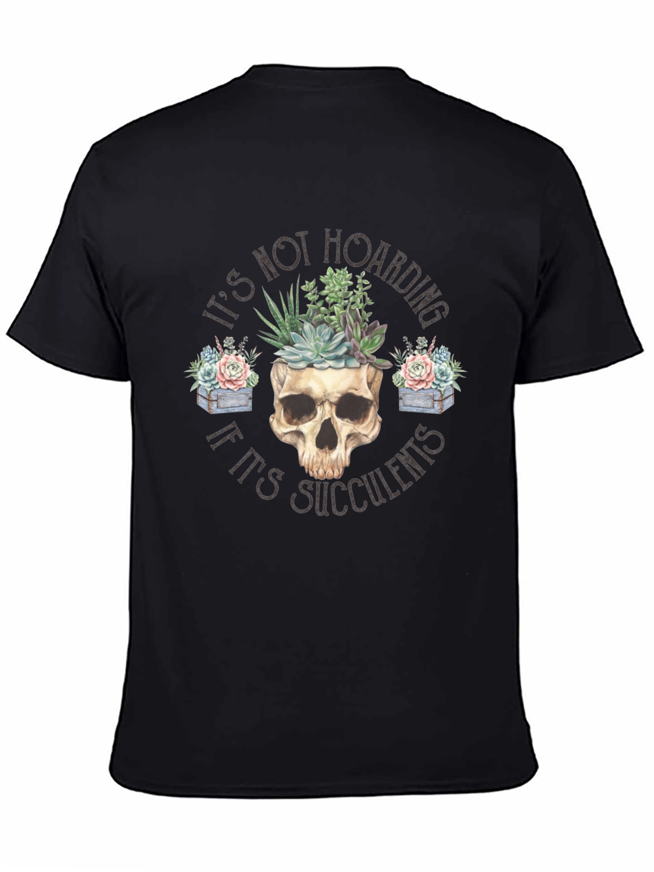 Black Succulent Skull T-Shirt - Funny Plant Lover Tee view 4