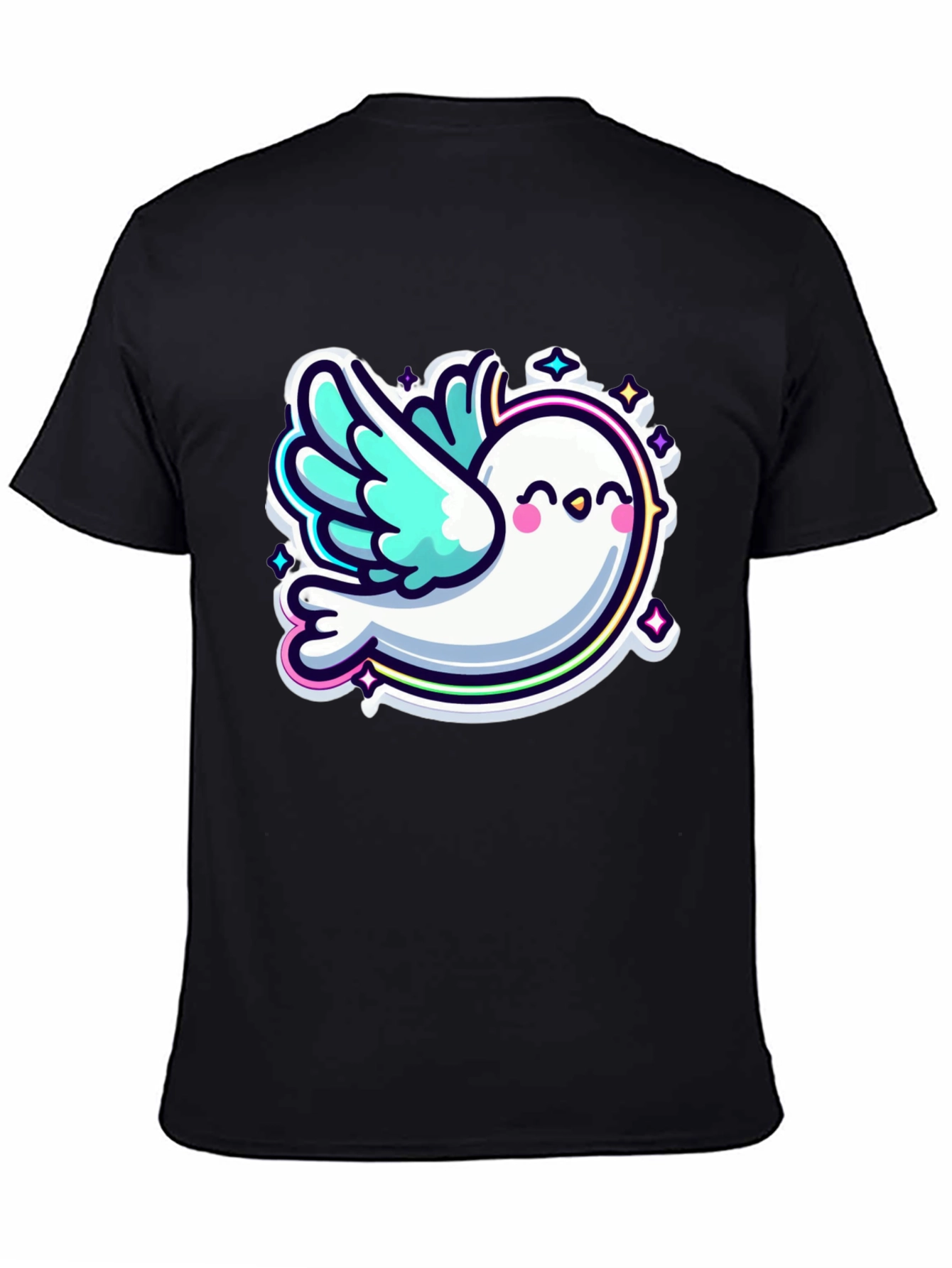 Black Cute Cartoon Dove Graphic Black T-Shirt view 4