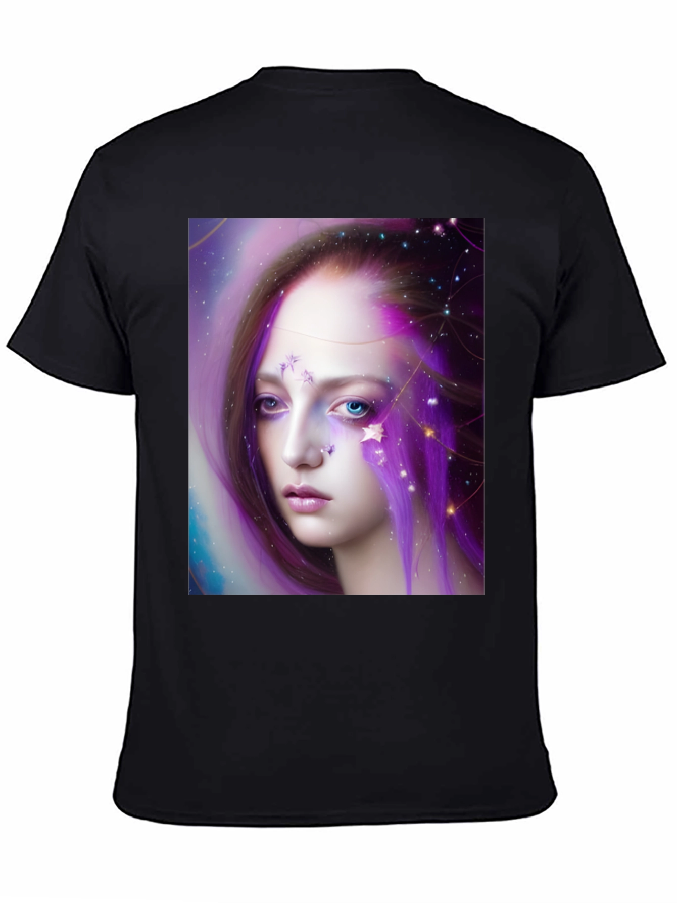 Black Celestial Woman Graphic Tee - Unique Art Shirt view 4