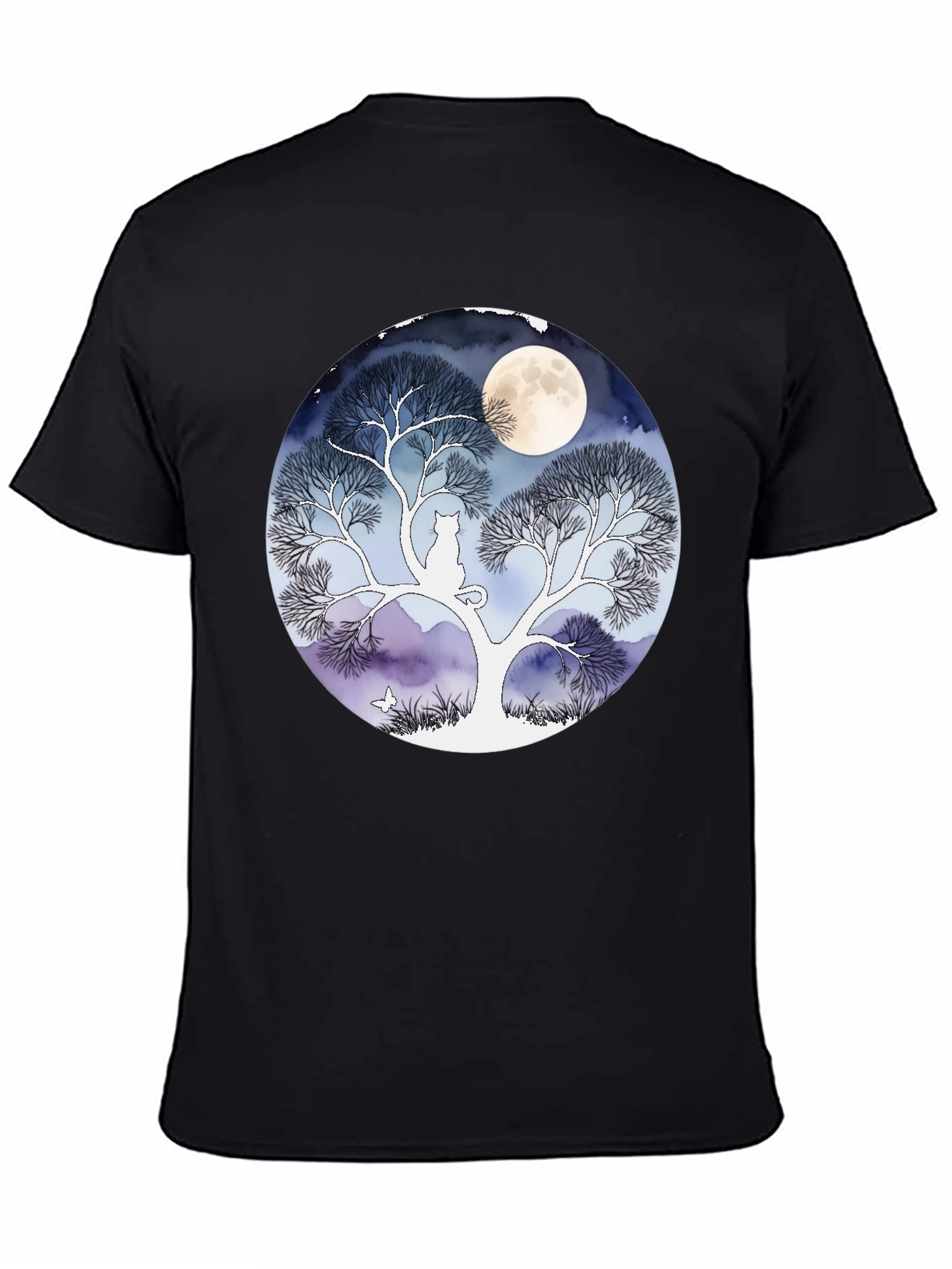 Black Moonlit Cat Tree Graphic Tee - Black view 4