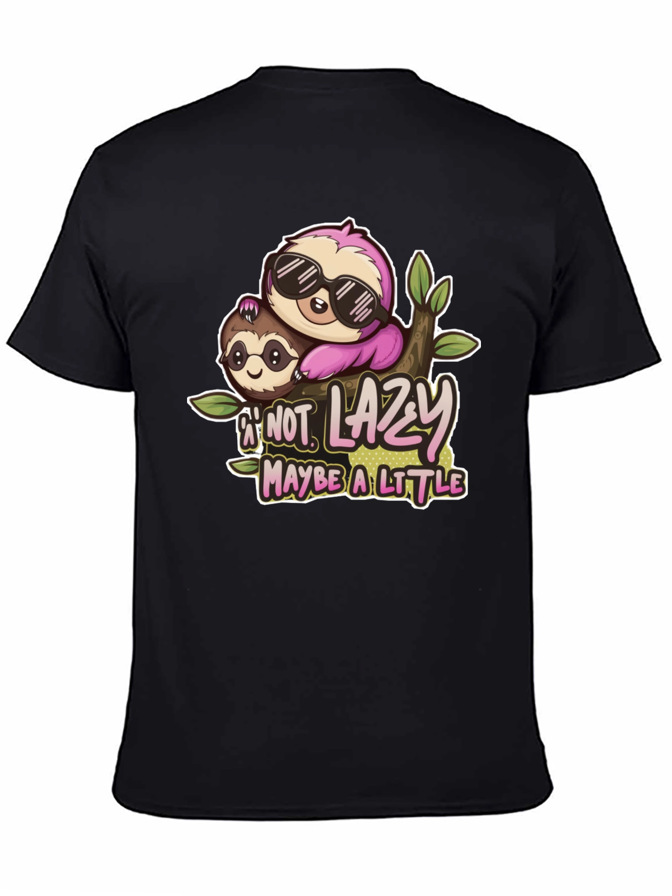Black Funny Sloth 'Not Lazy' Graphic Tee - Black view 4