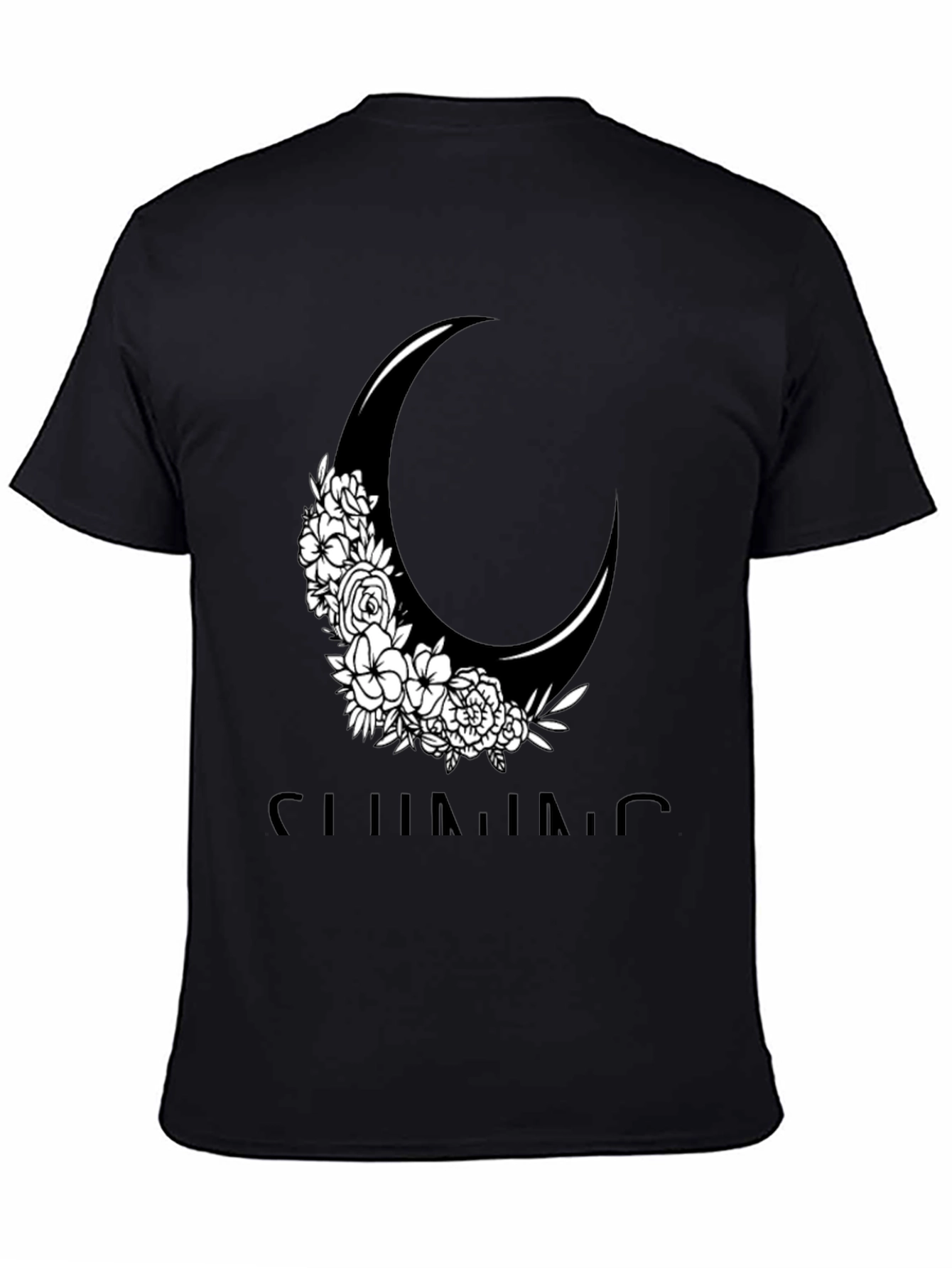 Black Floral Crescent Moon Graphic Tee - Black Cotton Casual Shirt view 4