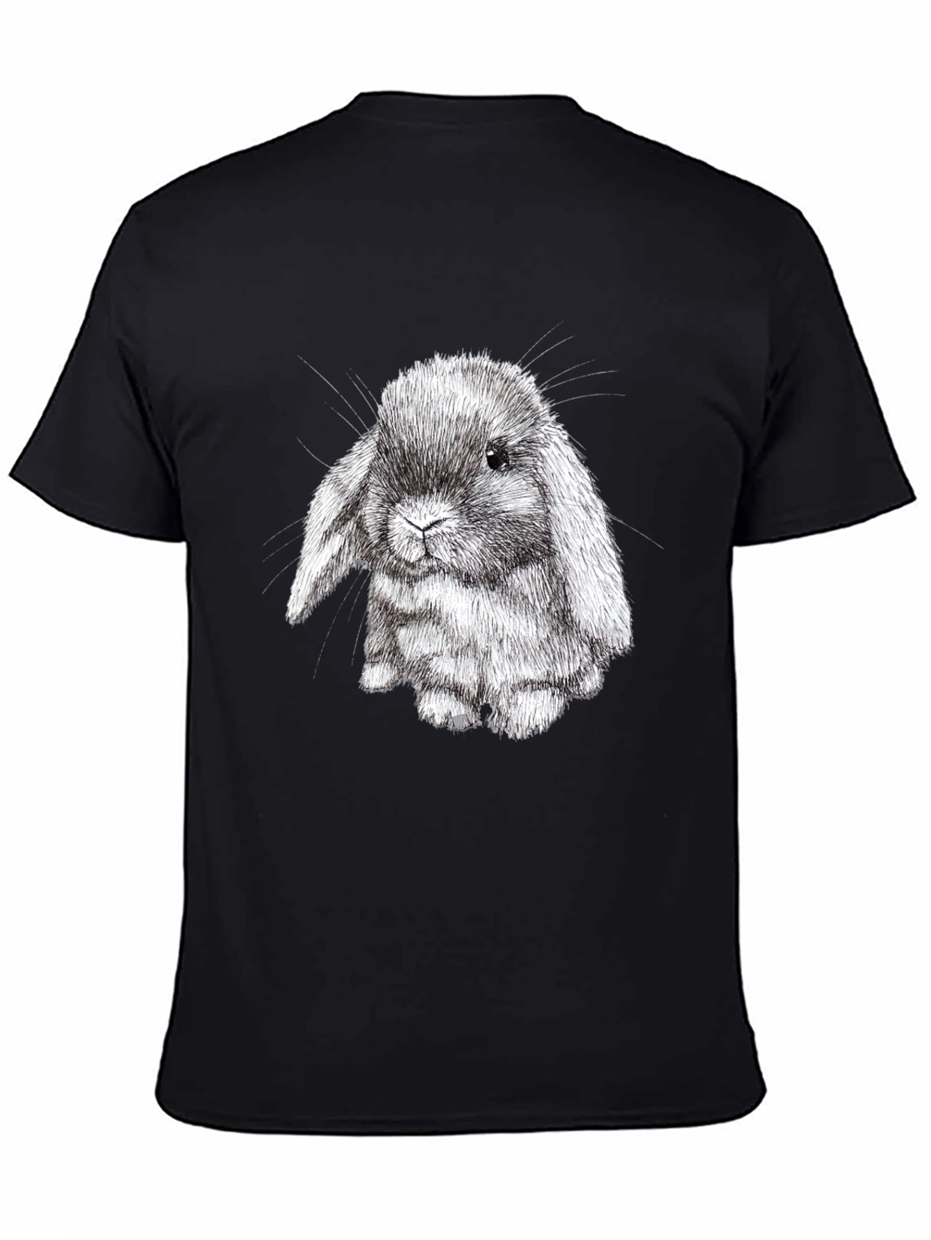 Black Cute Bunny Graphic Black T-Shirt view 4