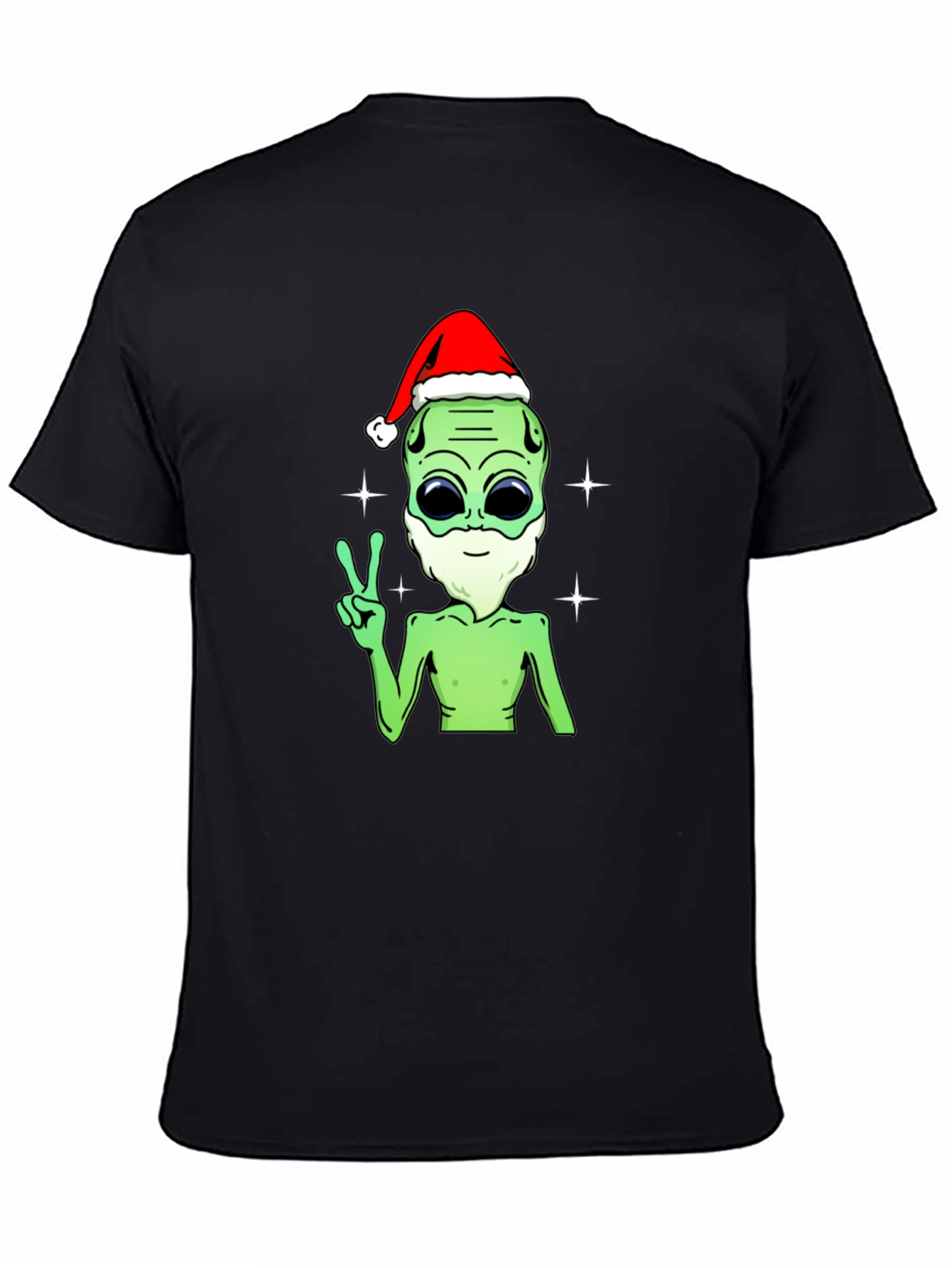 Black Festive Alien T-Shirt - Peace, Love, and Holiday Cheer! view 4