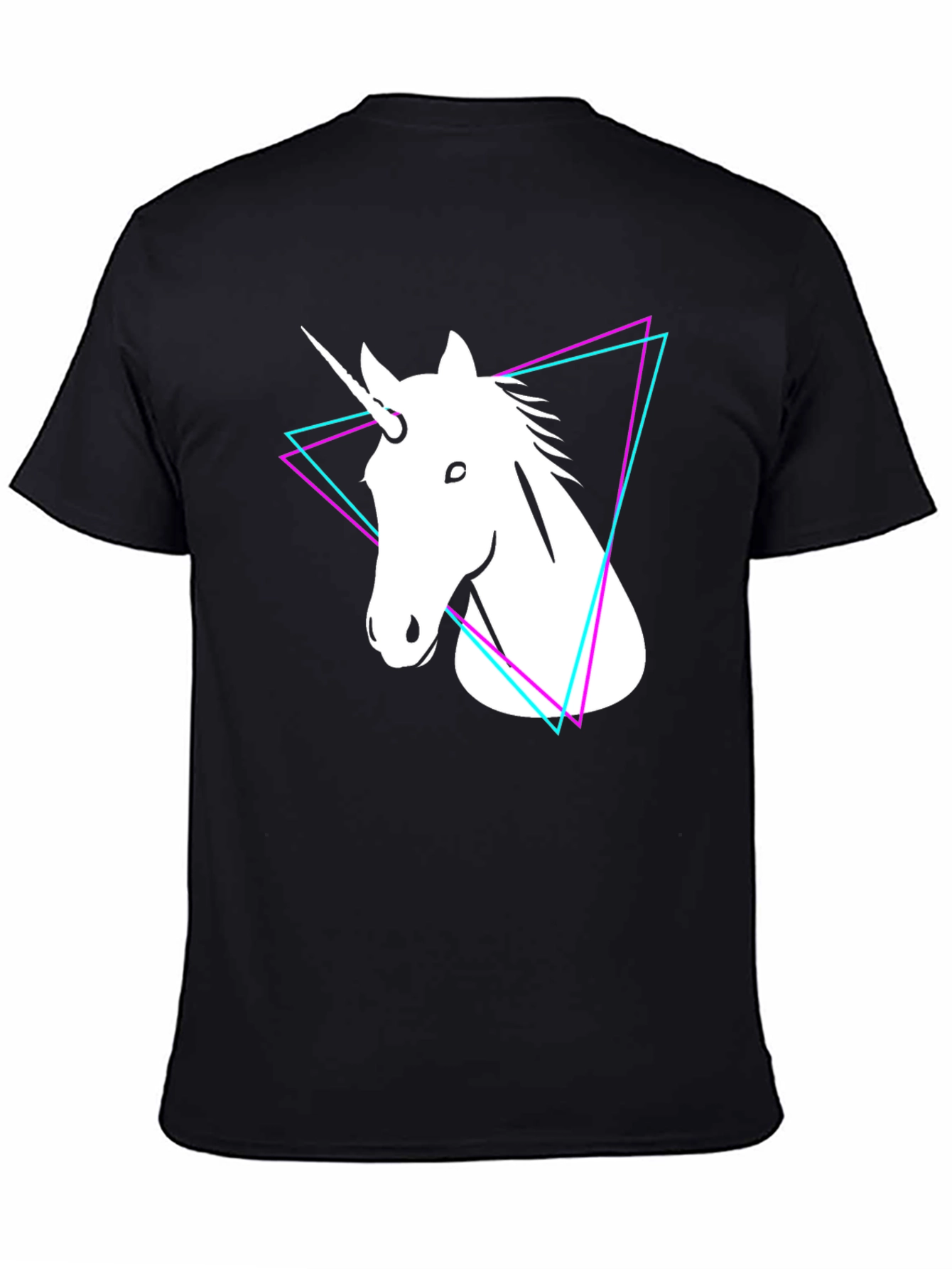 Black Unicorn Triangle Graphic Tee - Black Cotton T-Shirt view 4