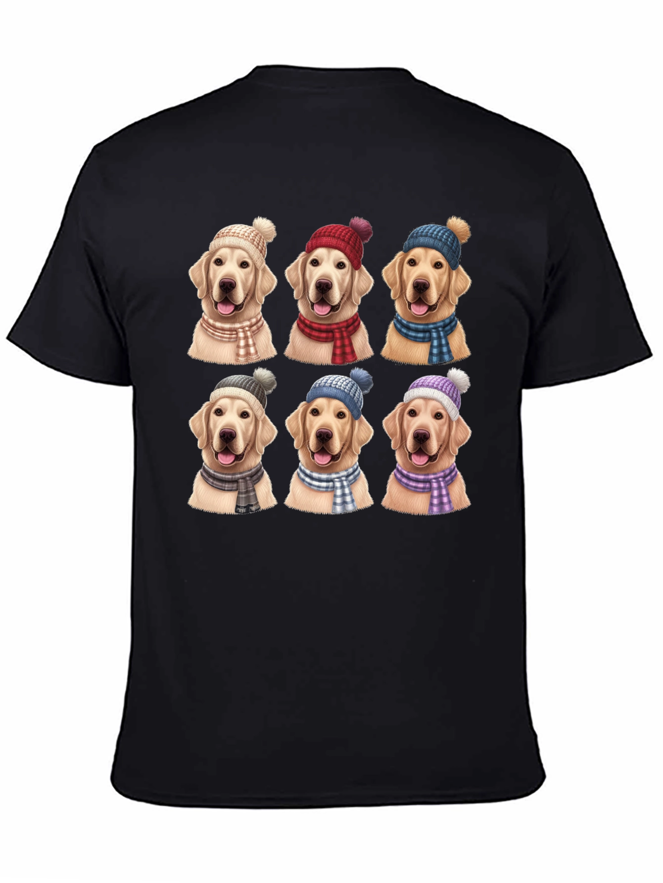 Black Dog Lover T-Shirt: Golden Retrievers in Winter Hats view 4
