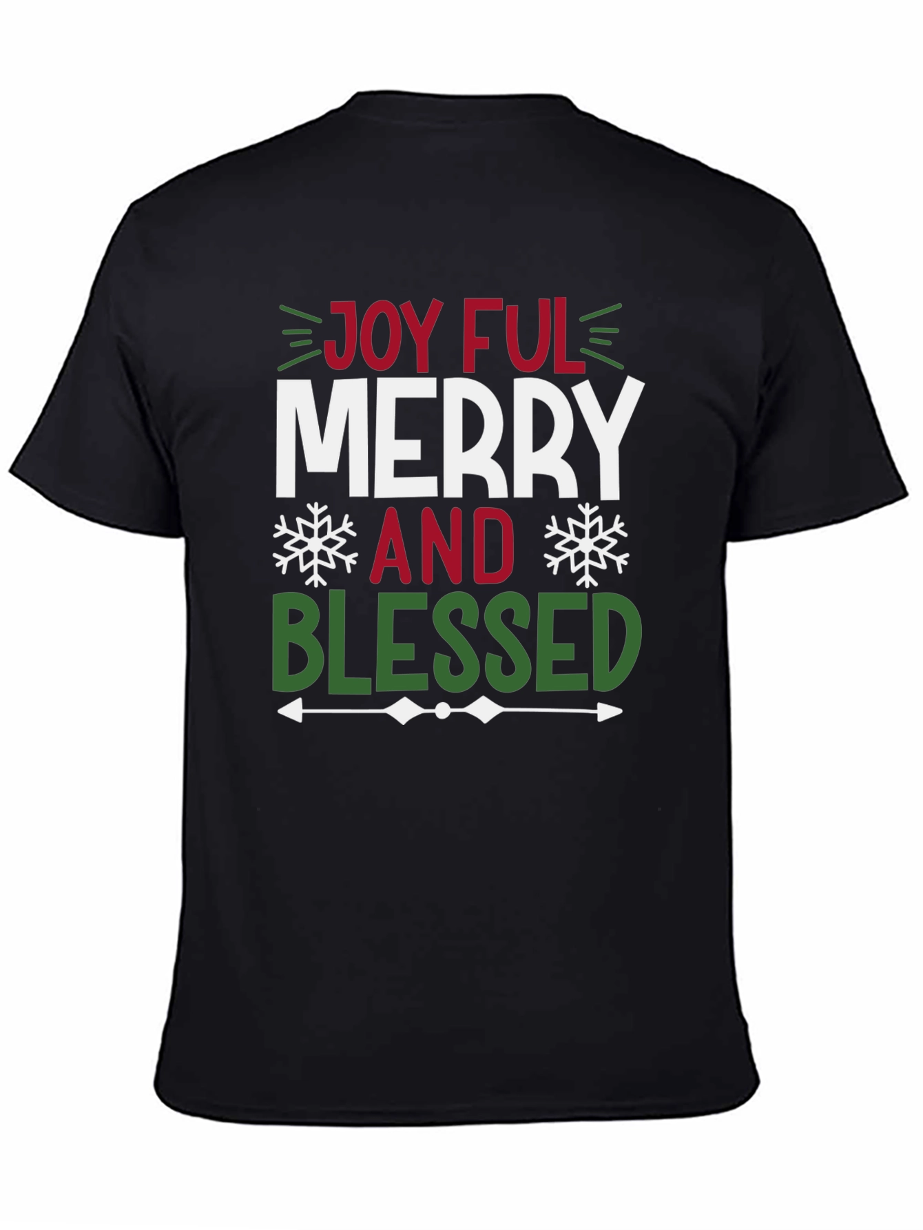 Black Joyful Merry and Blessed Graphic Tee Shirt view 4
