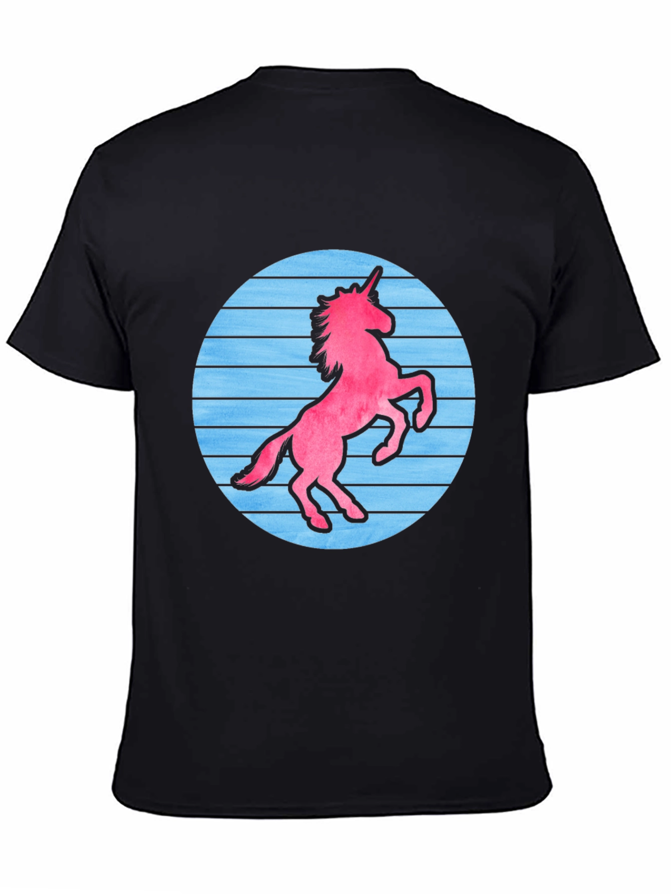 Black Retro Unicorn Graphic T-Shirt - Black Cotton Blend view 4