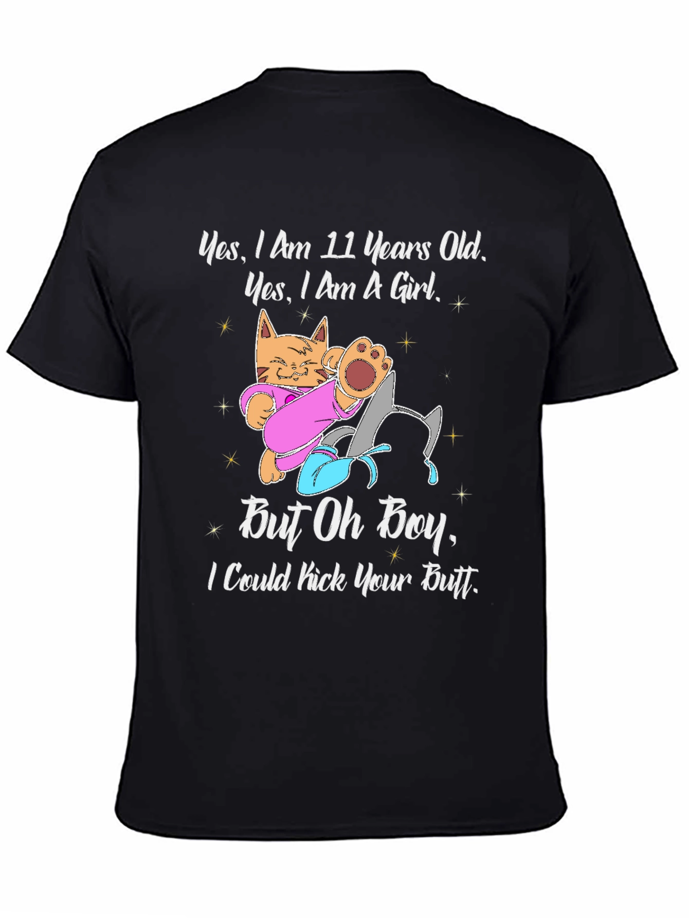 Black 11 Year Old Girl Cat Kick Butt Funny T-Shirt view 4