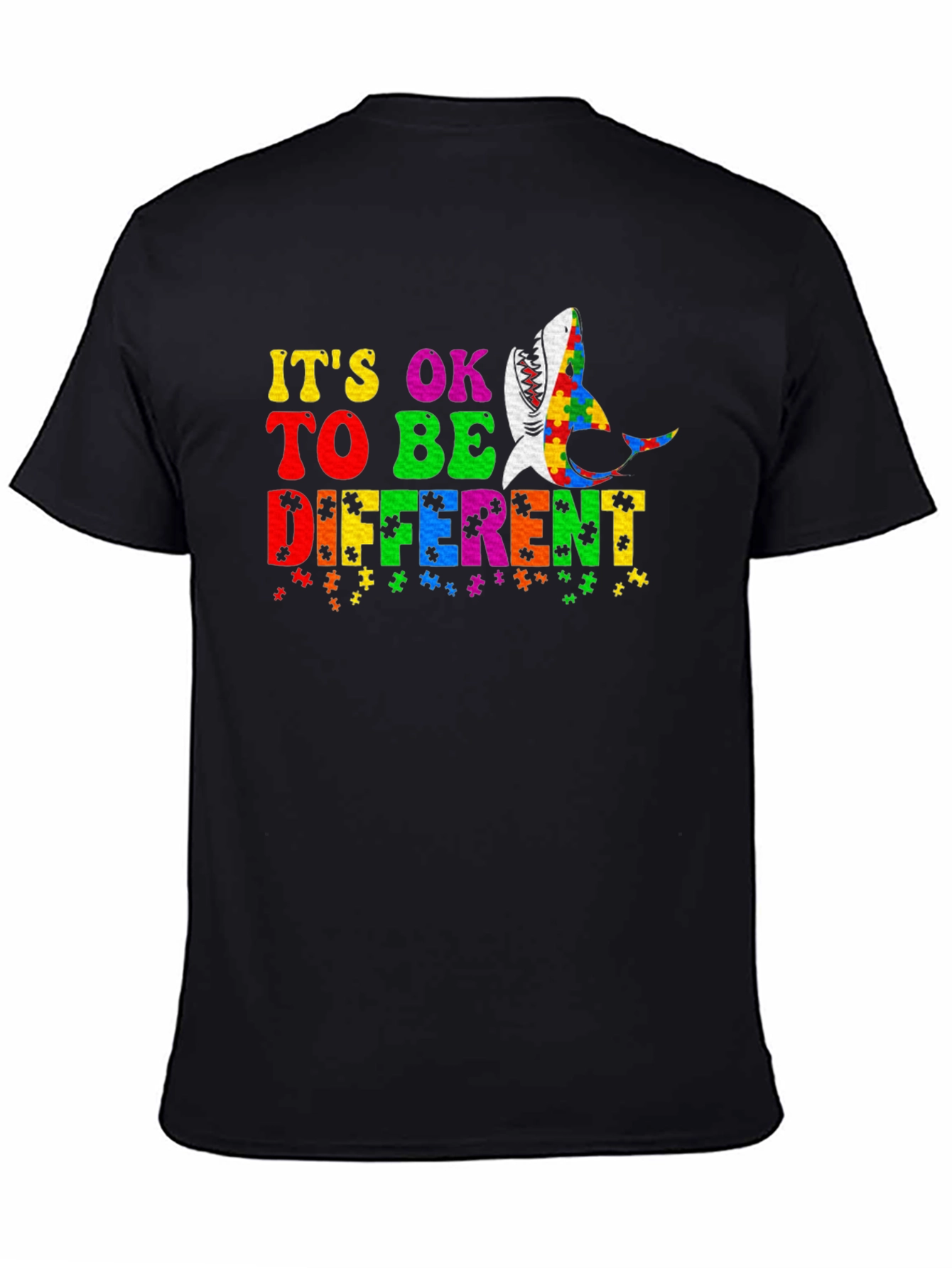 Black Autism Awareness Shark T-Shirt - It's OK To Be Different! view 4