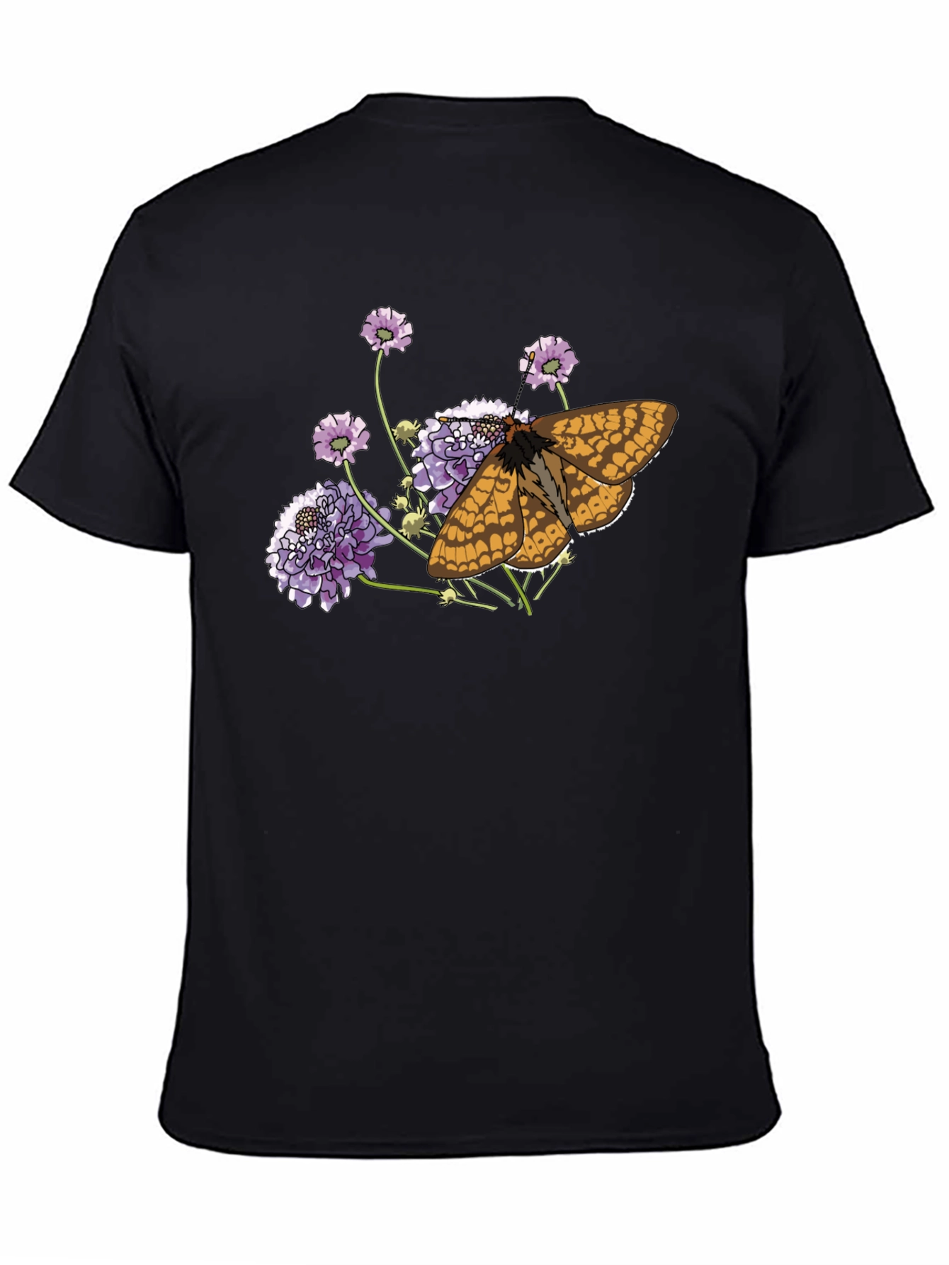 Black Butterfly and Flower Graphic Black T-Shirt view 4