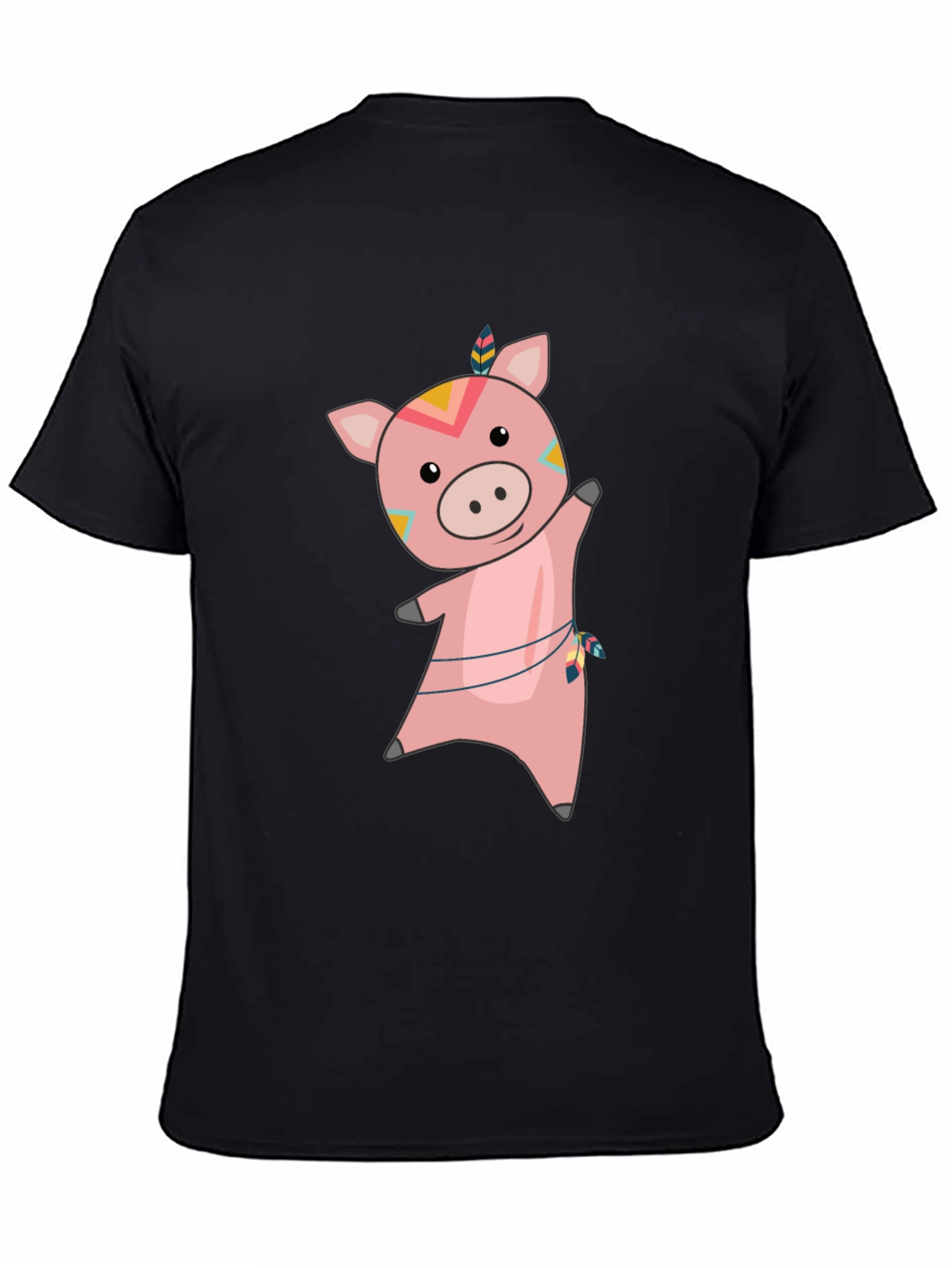 Cute Cartoon Pig Graphic Tee - Black - 4