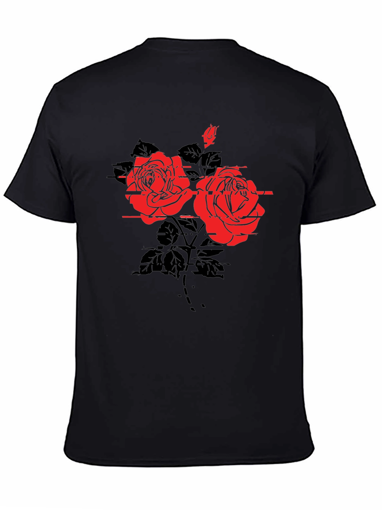 Black Edgy Floral Tee - Black Rose Graphic T-Shirt view 4