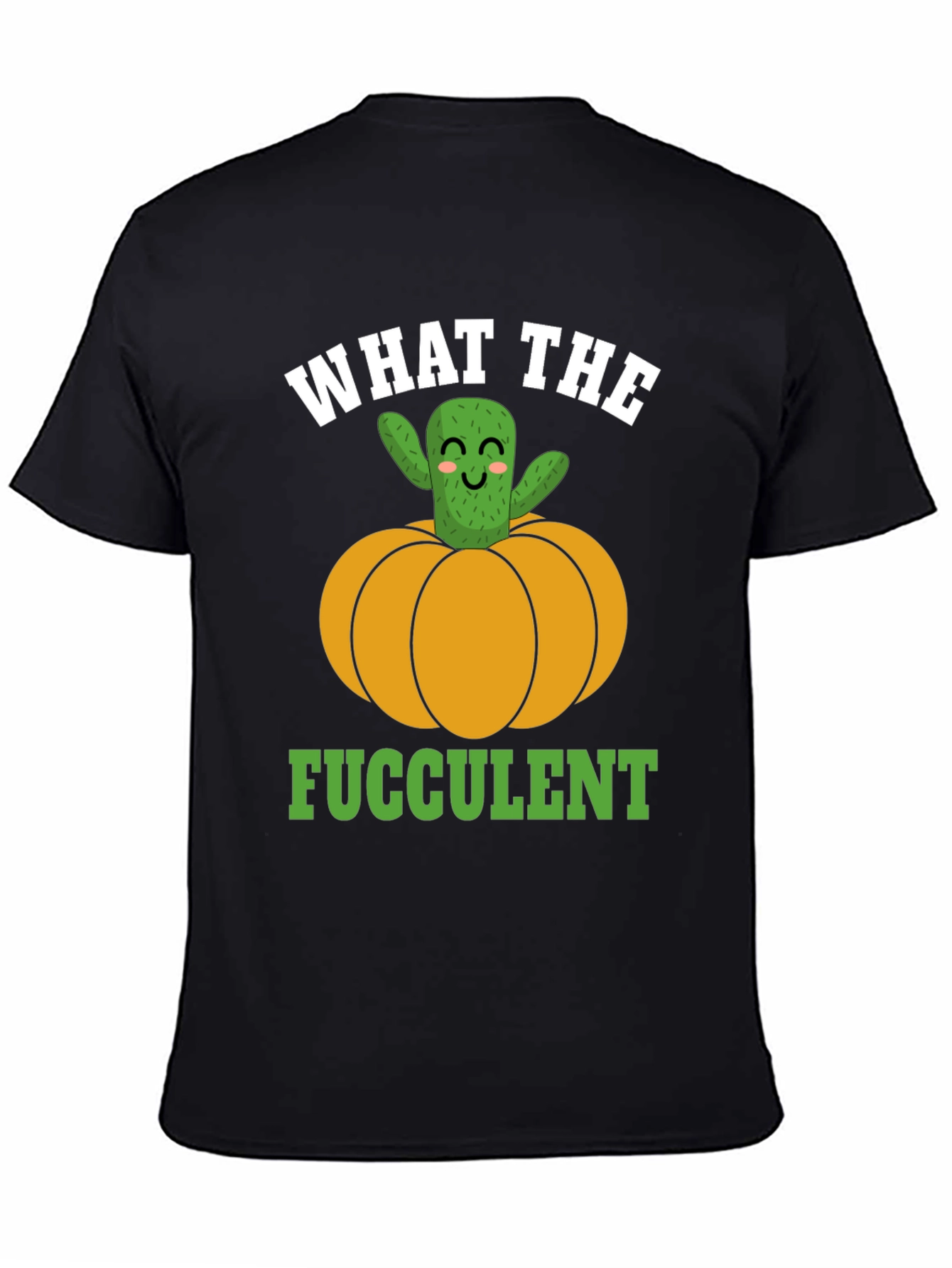 Black What the Fucculent Cactus Pumpkin Graphic T-Shirt view 4