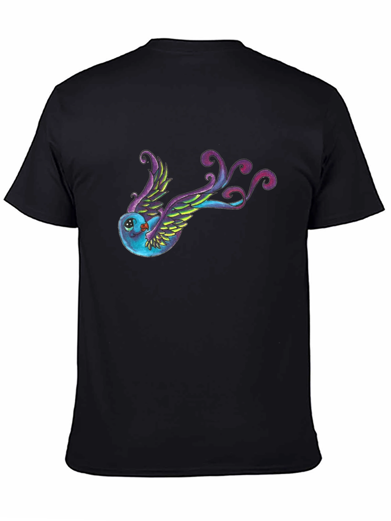 Black Whimsical Bird Graphic Tee - Black Cotton Blend view 4